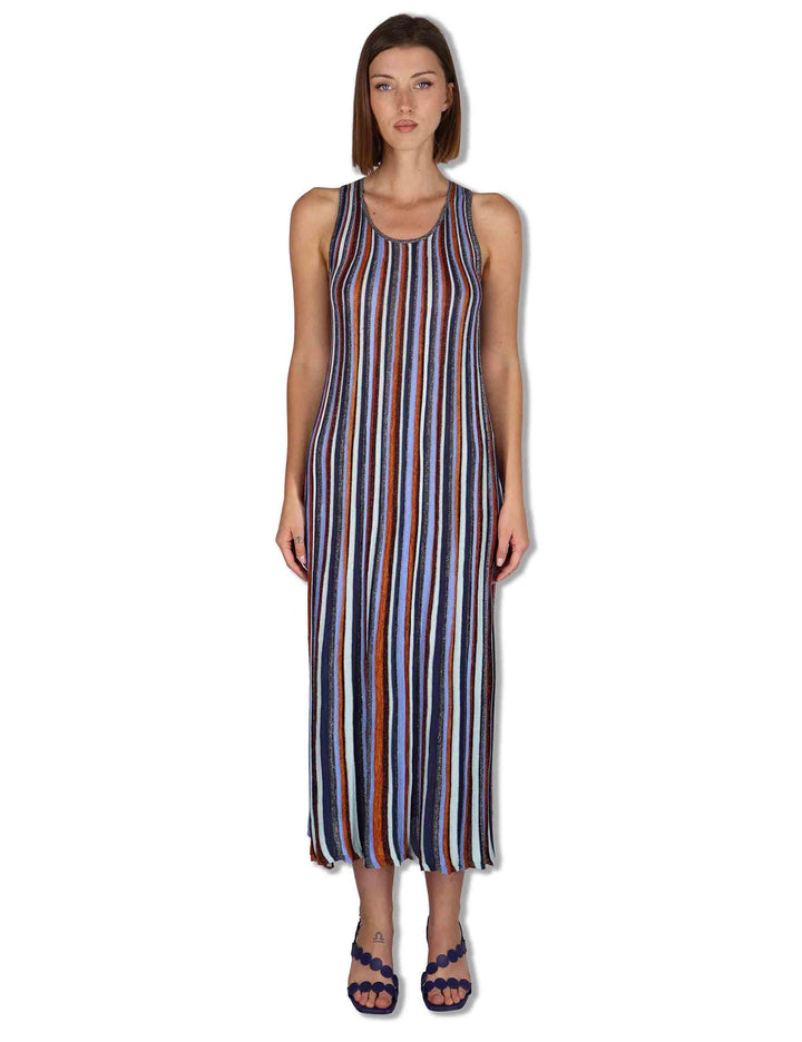 Abiti lunghi donna Flexage Stripes in viscosa a righe verticali azzurro e multicolore JF951378211 81B99 Maliparmi 