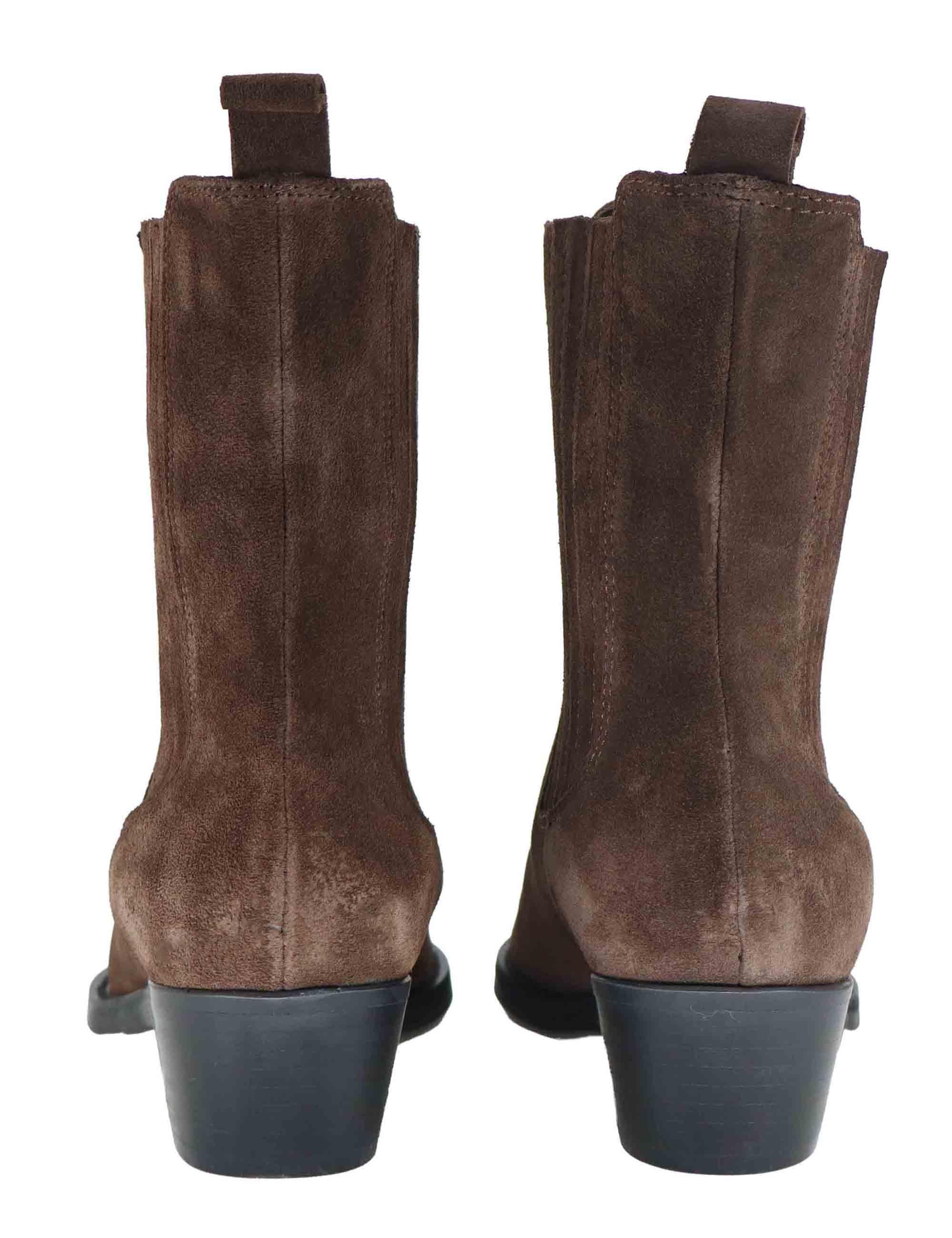 Stivaletti texani donna in camoscio marrone con tacco messicano e punta a punta 803T60AA 90 Bibi Lou 