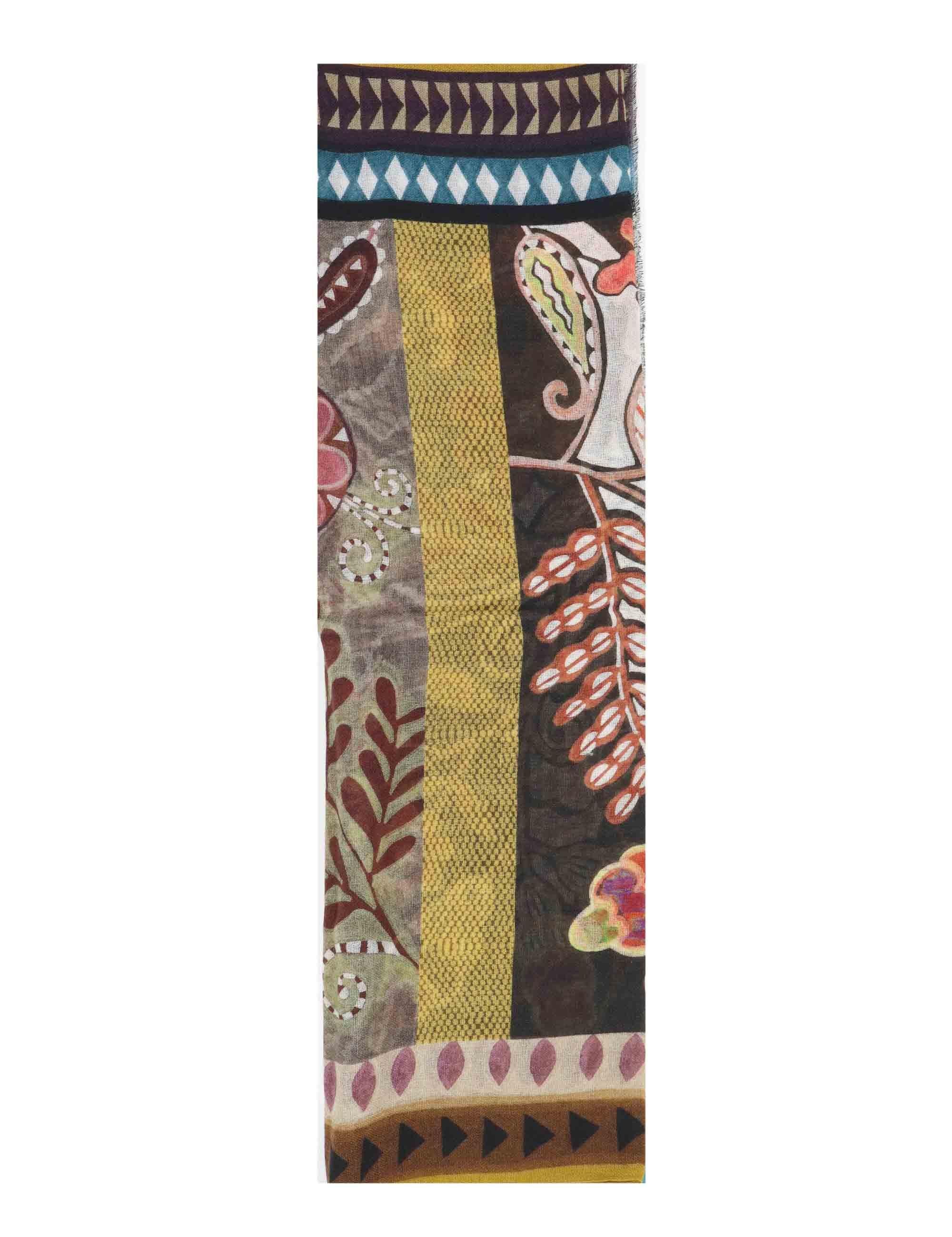 Sciarpe in pura lana marrone con fantasie multicolore Uomo 0K249 11984