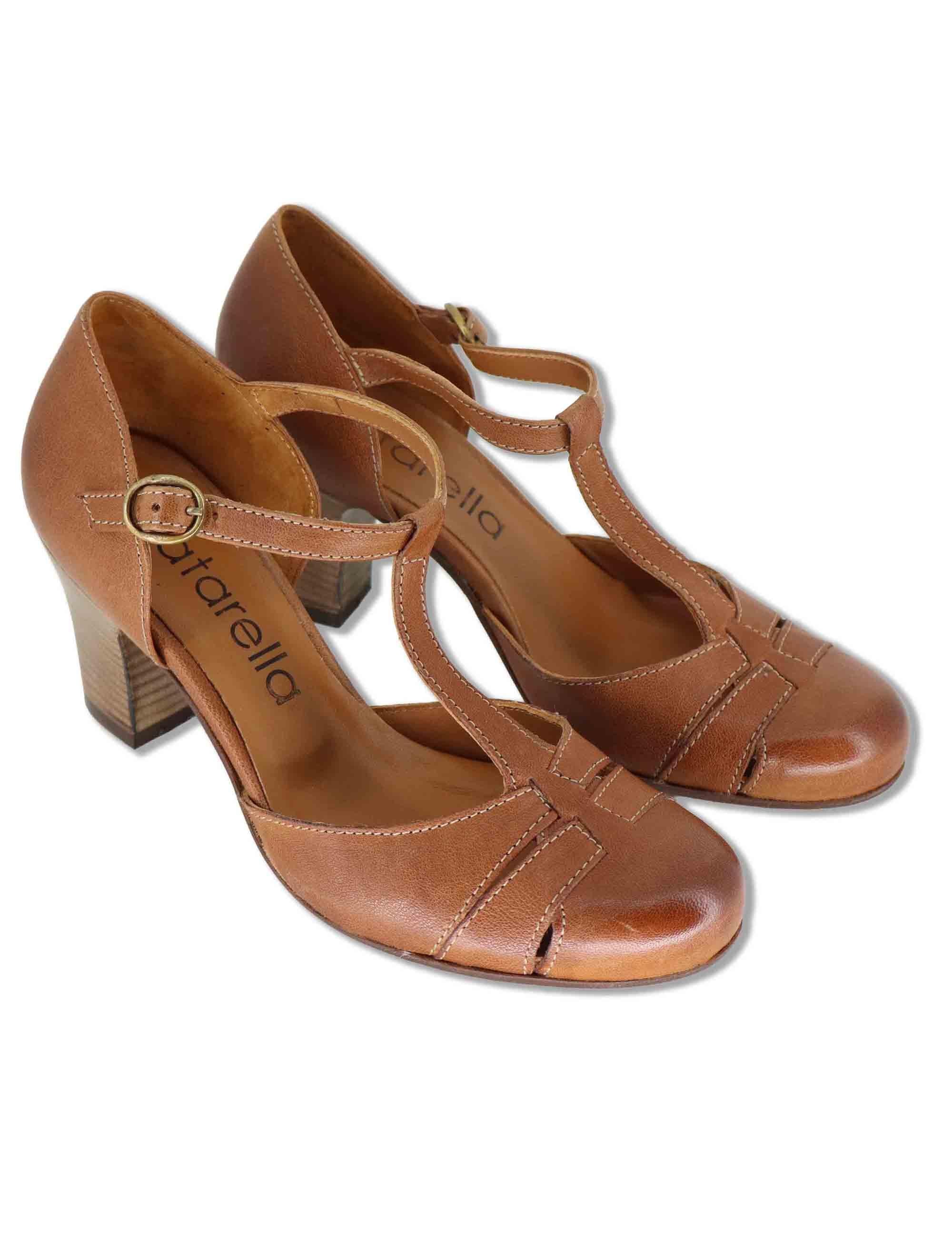 Decollete donna in pelle cuoio vintage con tacco alto e punta tonda SP1611 014 Spatarella 