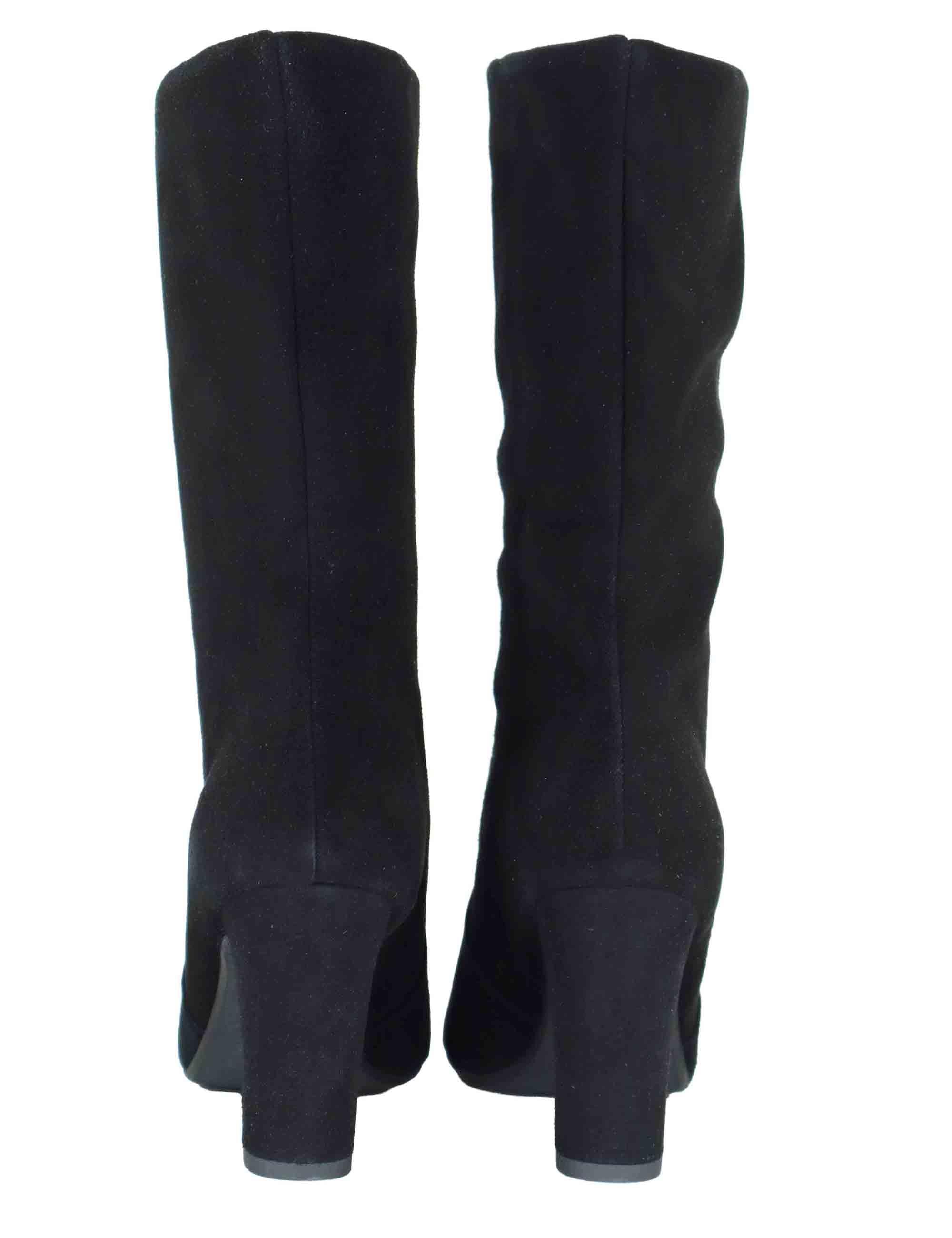 Stivaletti donna in camoscio nero a tubo con tacco alto 3350 001 Les Venues 