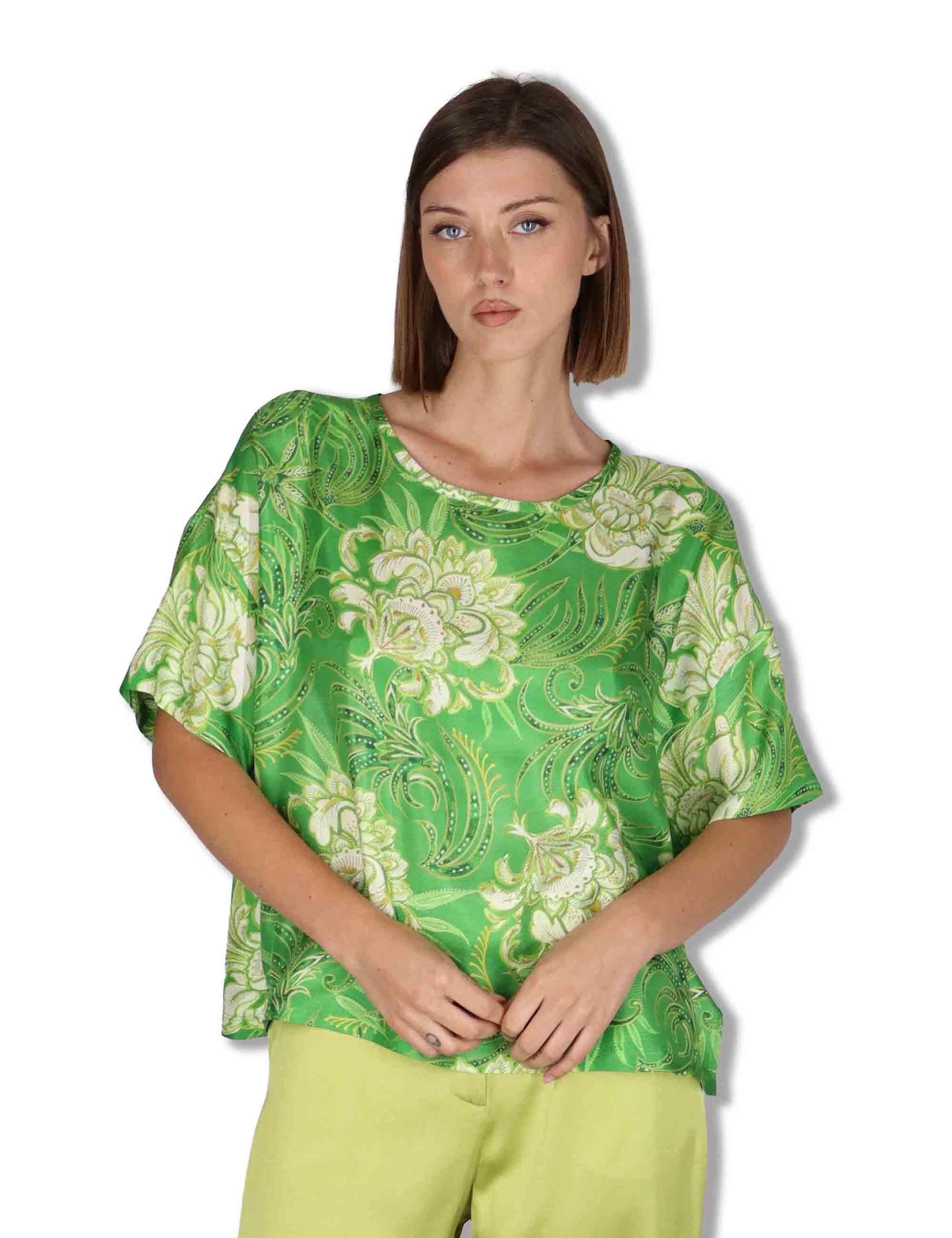 Camicie donna Collection Print in seta verde a fantasia con maniche a 3/4 JM559031027 D6096 Maliparmi 