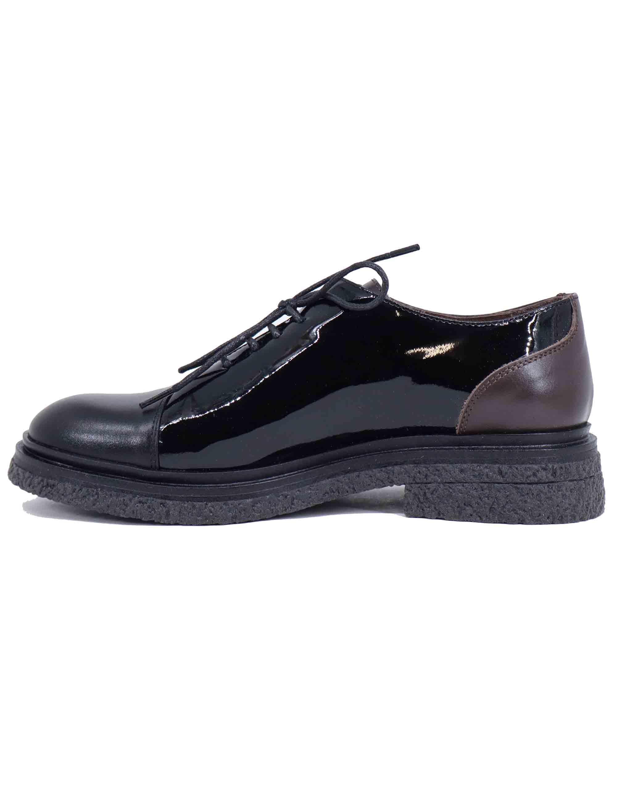 Stringate donna in pelle nera con fibbia argento A200-1 001 Le Bohemien 