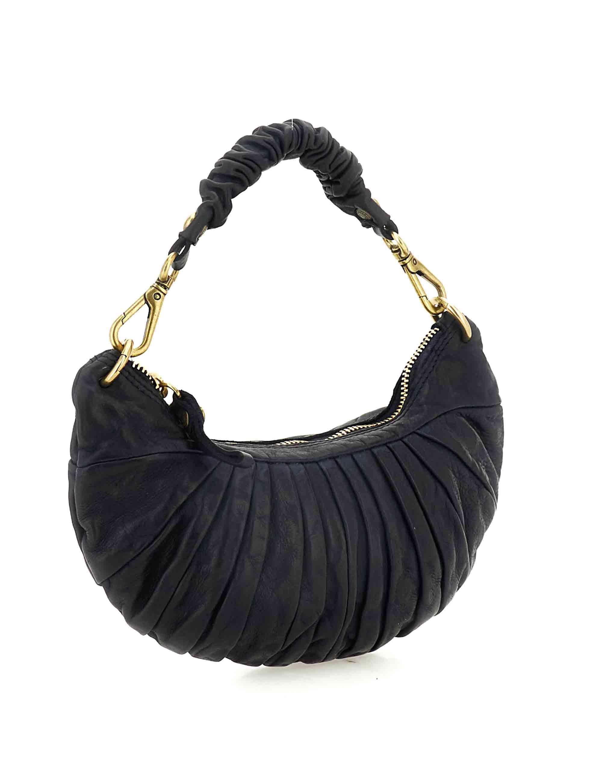 Borse donna Luna in pelle blu plissettata con tracolla monospalla C044070ND X2982 C3001 Campomaggi 