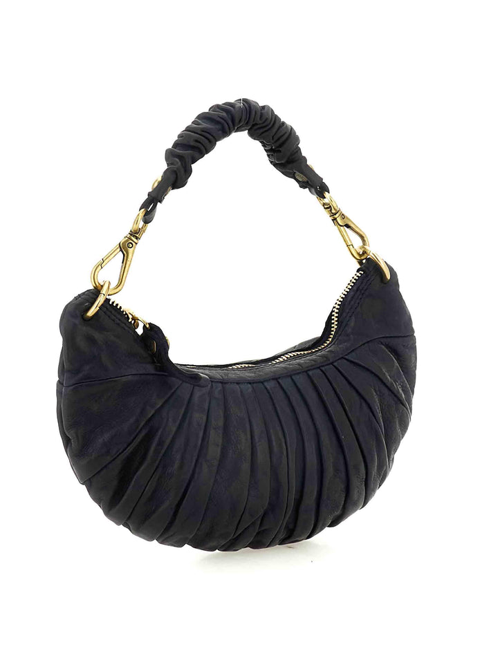 Borse donna Luna in pelle blu plissettata con tracolla monospalla C044070ND X2982 C3001 Campomaggi 