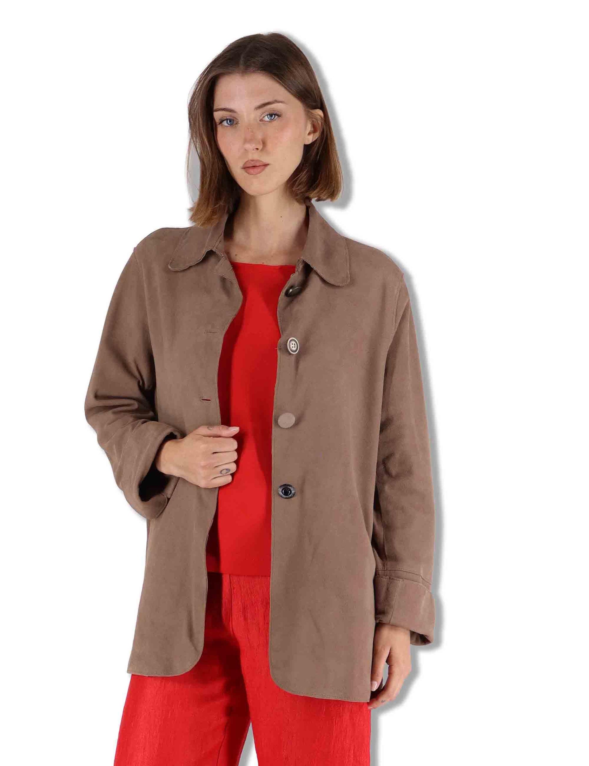 Giacche donna in camoscio taupe con bottoni gioiello SP2427 015 Spatarella 