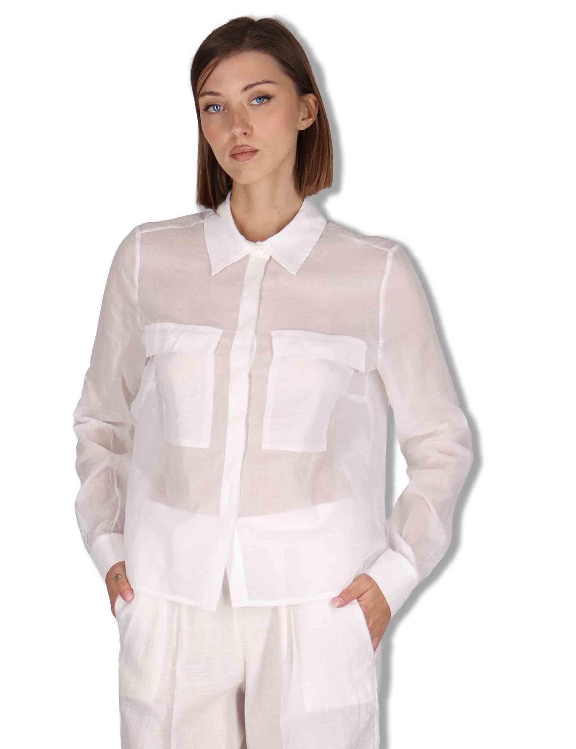 Camicie donna in puro cotone off white con tasconi e maniche lunghe JABCM0001-F1493-1230 85 Justmine 