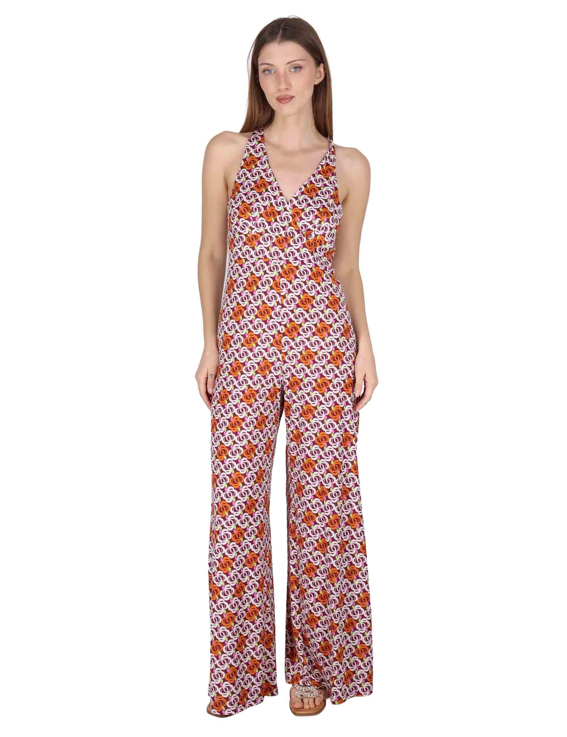 Tute Long Sleeve Jumpsuit in jersey bordeaux a fantasia con spalle scoperte JFATU0001-E2715-1246 4235 Justmine 