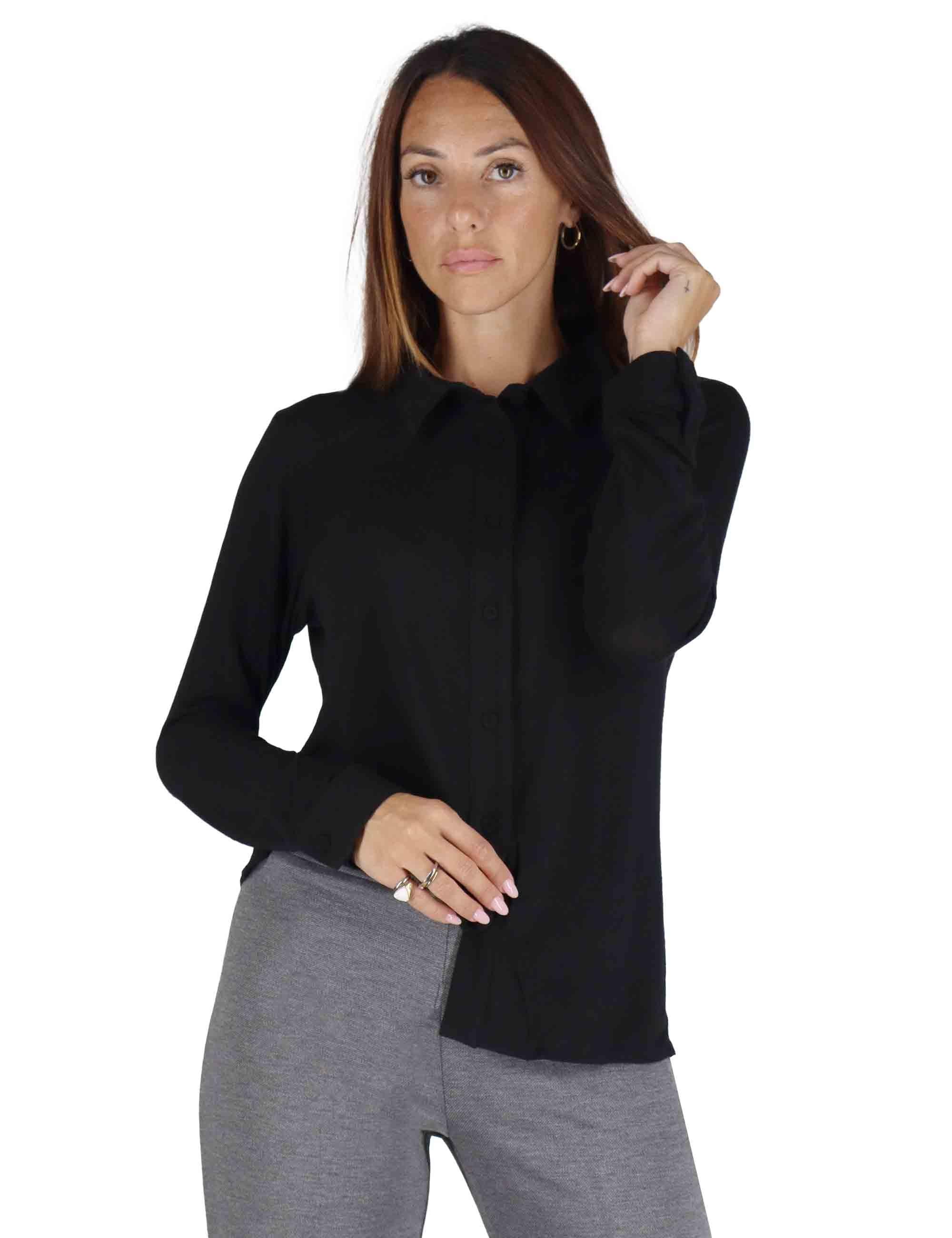 Camicie donna in jersey nero a maniche lunghe JABCM0025-F1050 9999 Justmine 