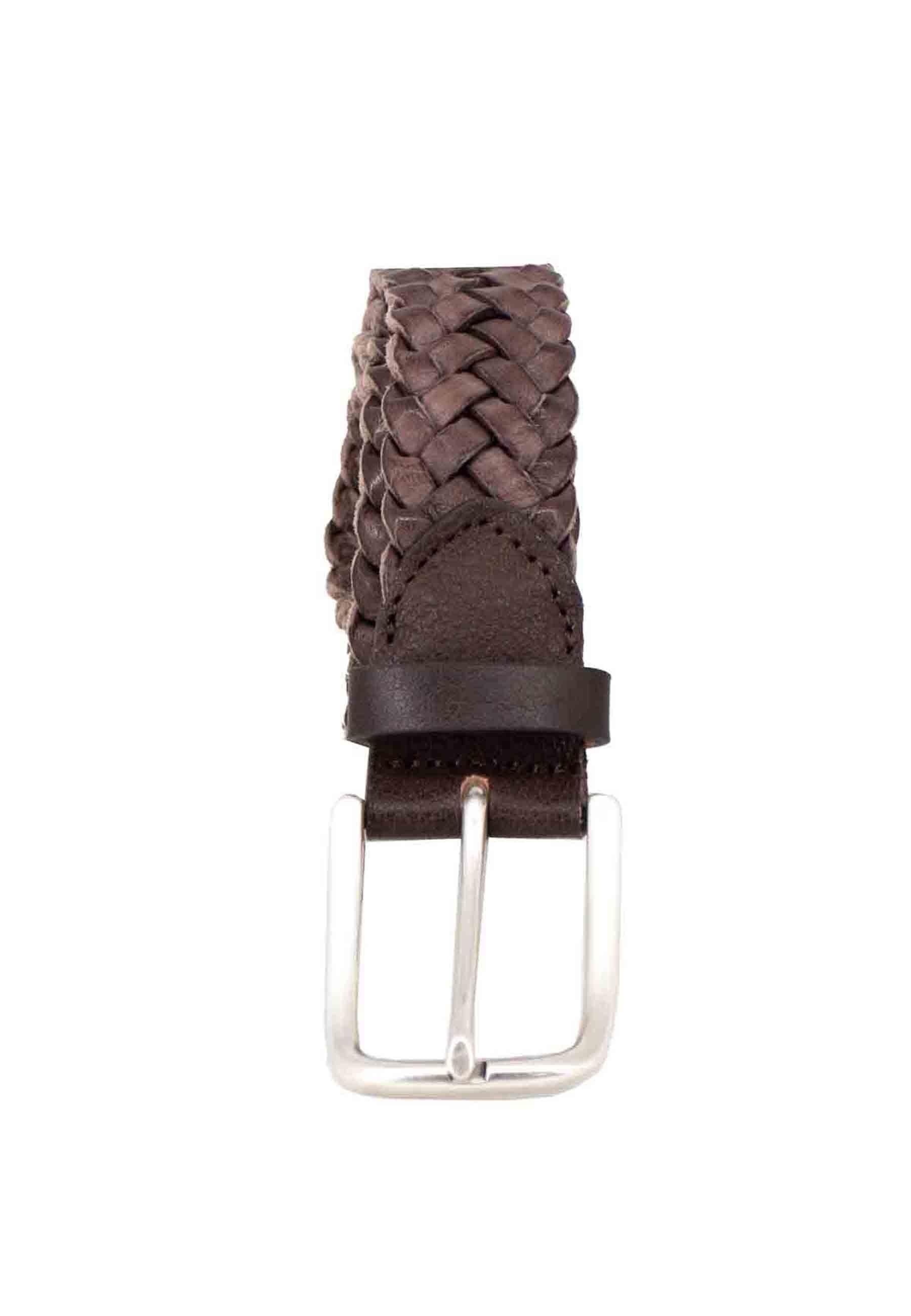Cintura uomo in pelle intrecciata testa di moro con fibbia in argento MRS238C029 C60 Minoronzoni 