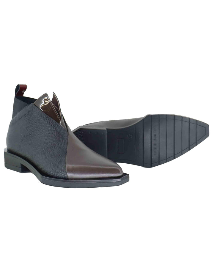 Stivaletti donna in pelle nera e marrone tacco basso G36A 5 Le Bohemien 