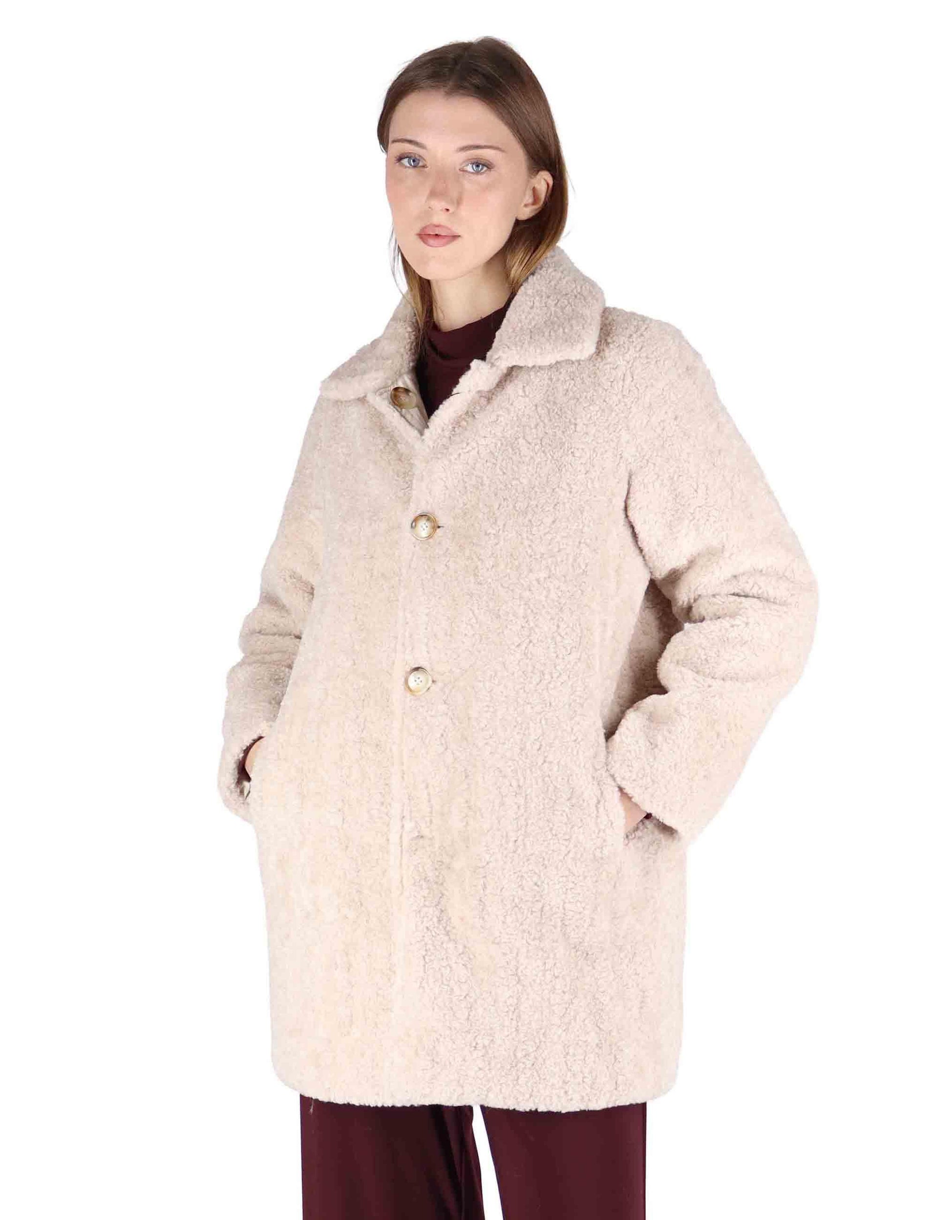 Cappotti teddy reversibili donna in eco beige con bottoni SP25271 CREAM Spatarella 