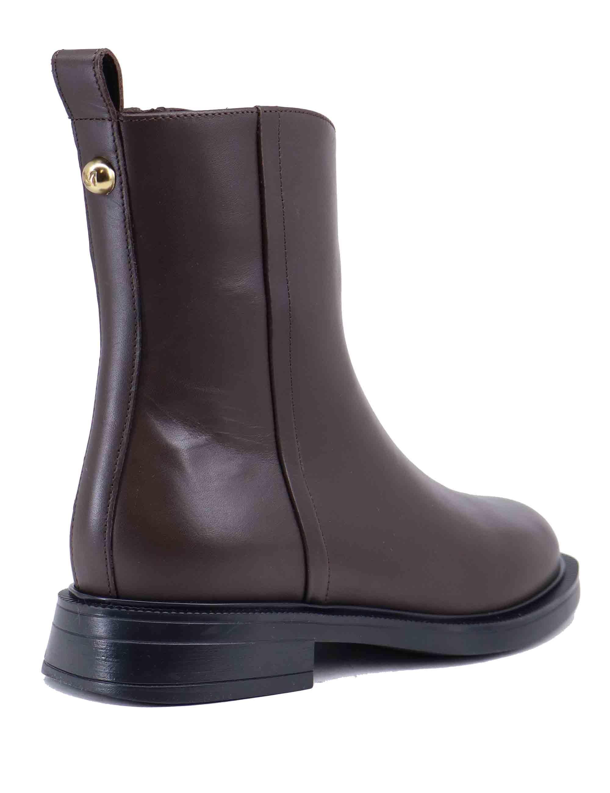 Stivaletti donna in pelle marrone con tacco basso CARLA 09 014 Lorenzo Mari 