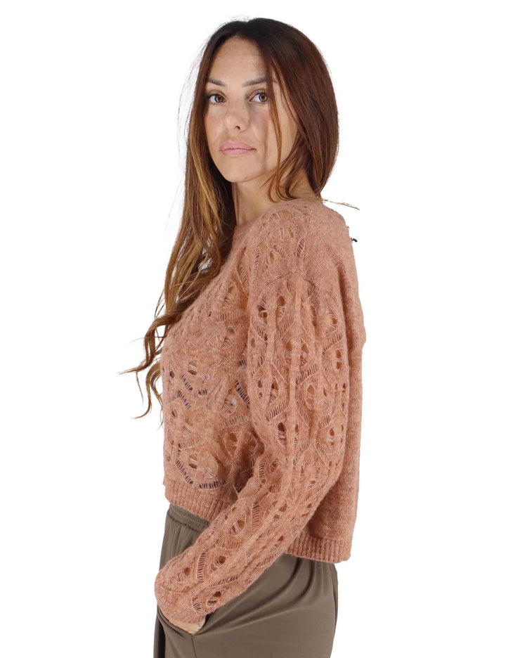 Maglioni donna in lana cipria effetto pizzo maniche lunghe 3W25-MAIS SHAG RUST TreBarraBi 