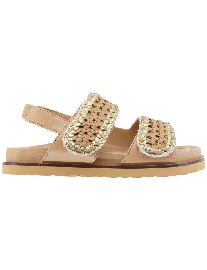 Sandali bassi donna in pelle beige intreccaita EB1003X 016R Elvio Zanon 