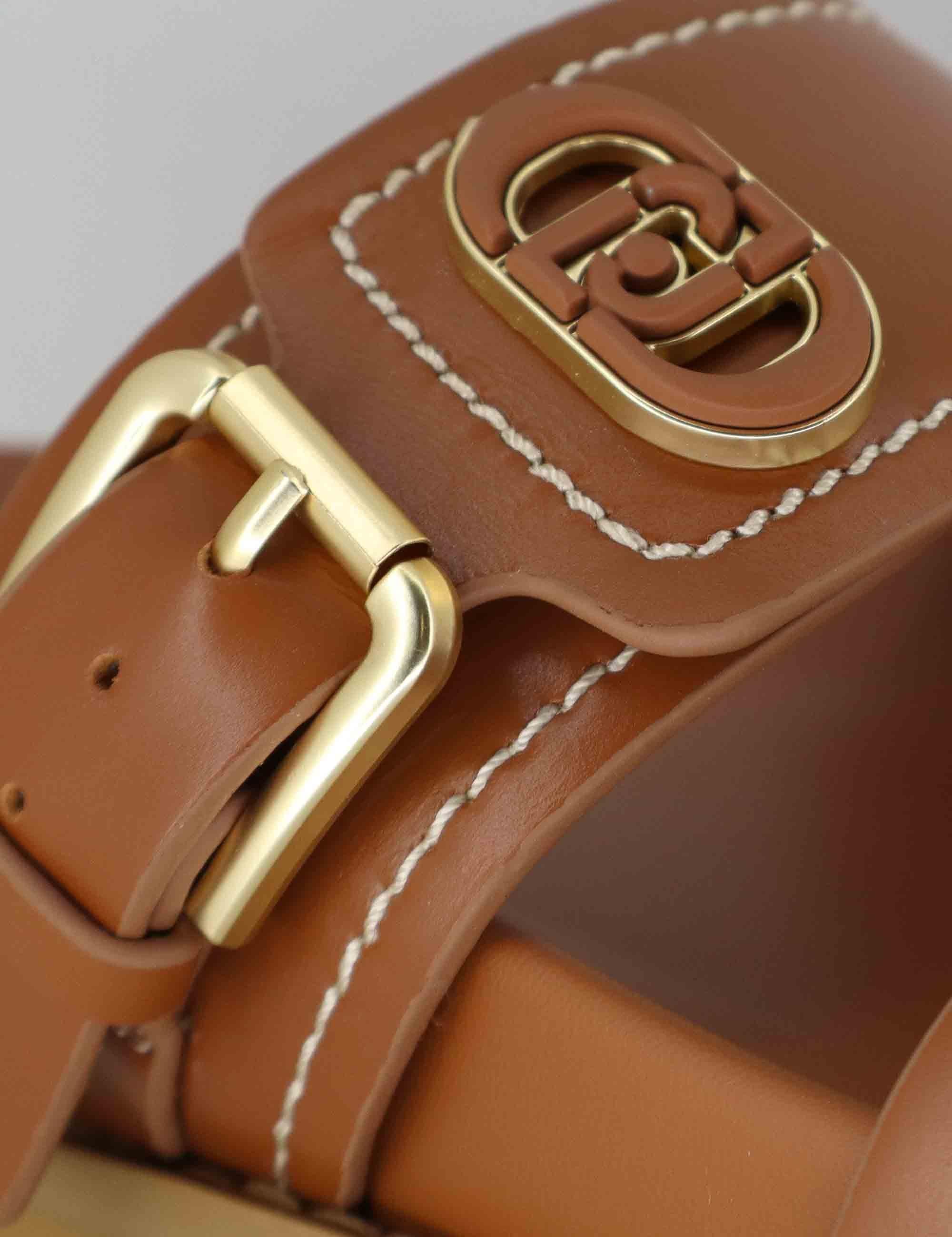 Sandali donna in pelle cuoio con fibbia laterale e fussbett di 4 cm LIVIA 02 SADDLE Liu-Jo 