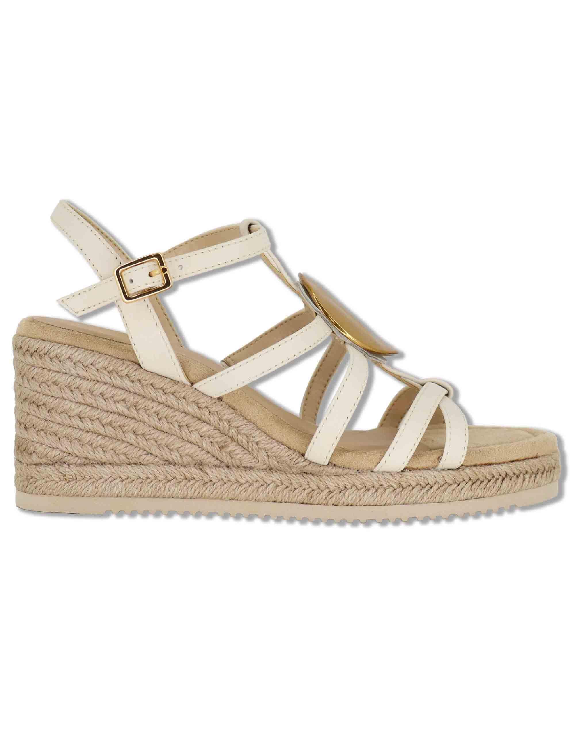 Sandali espadrillas donna in pelle off white con zeppa alta e cinturini regolabili CALDER GRA IVORY Unisa 