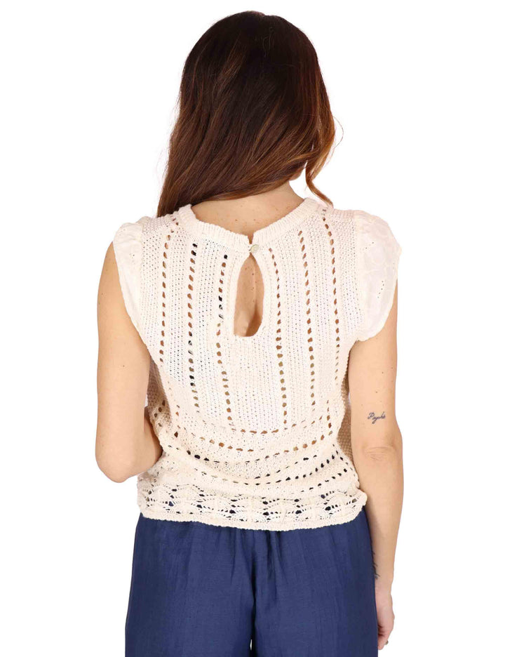 T-Shirt donna in cotone off white lavorato JABKN-G058 5 Justmine 
