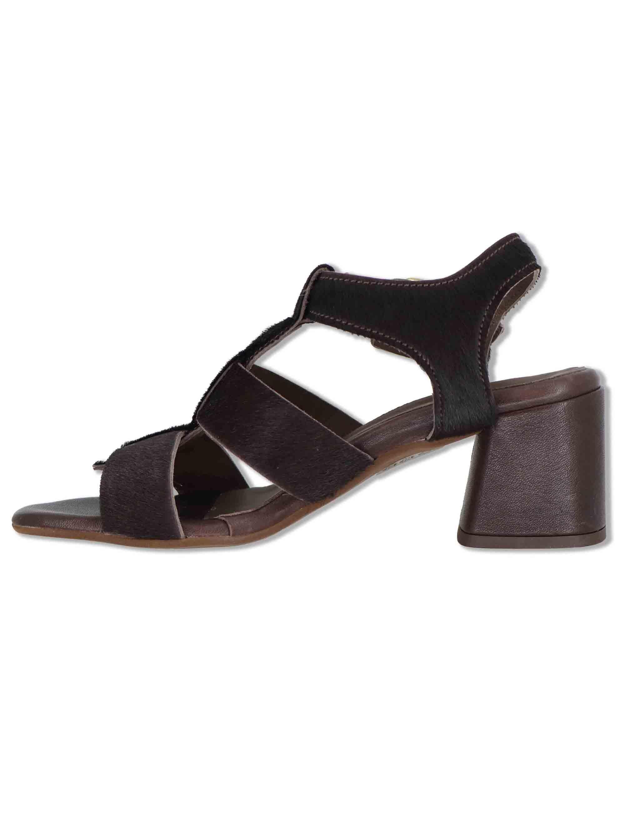 Sandali donna in pelle testa di moro con fasce e cinturino alla caviglia SP8212 014 Spatarella 