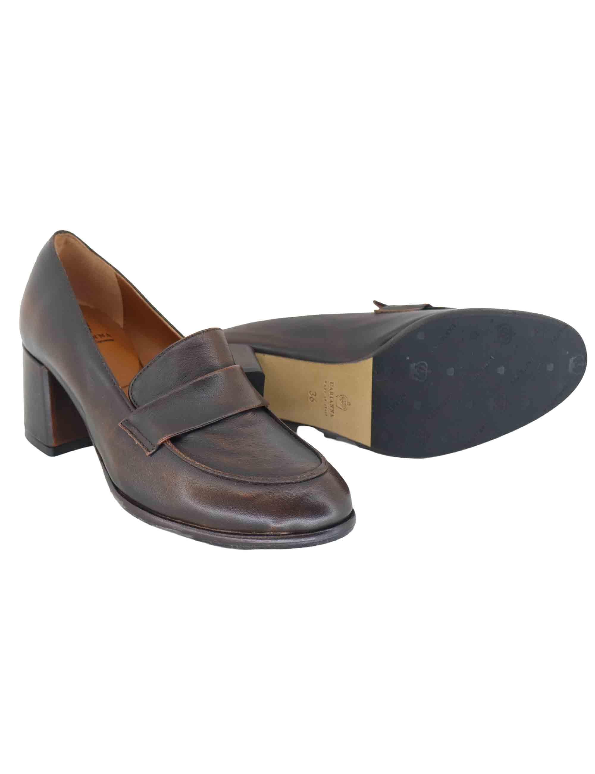 Mocassini donna in pelle vintage marrone tacco medio MO2600 014 L'Arianna 