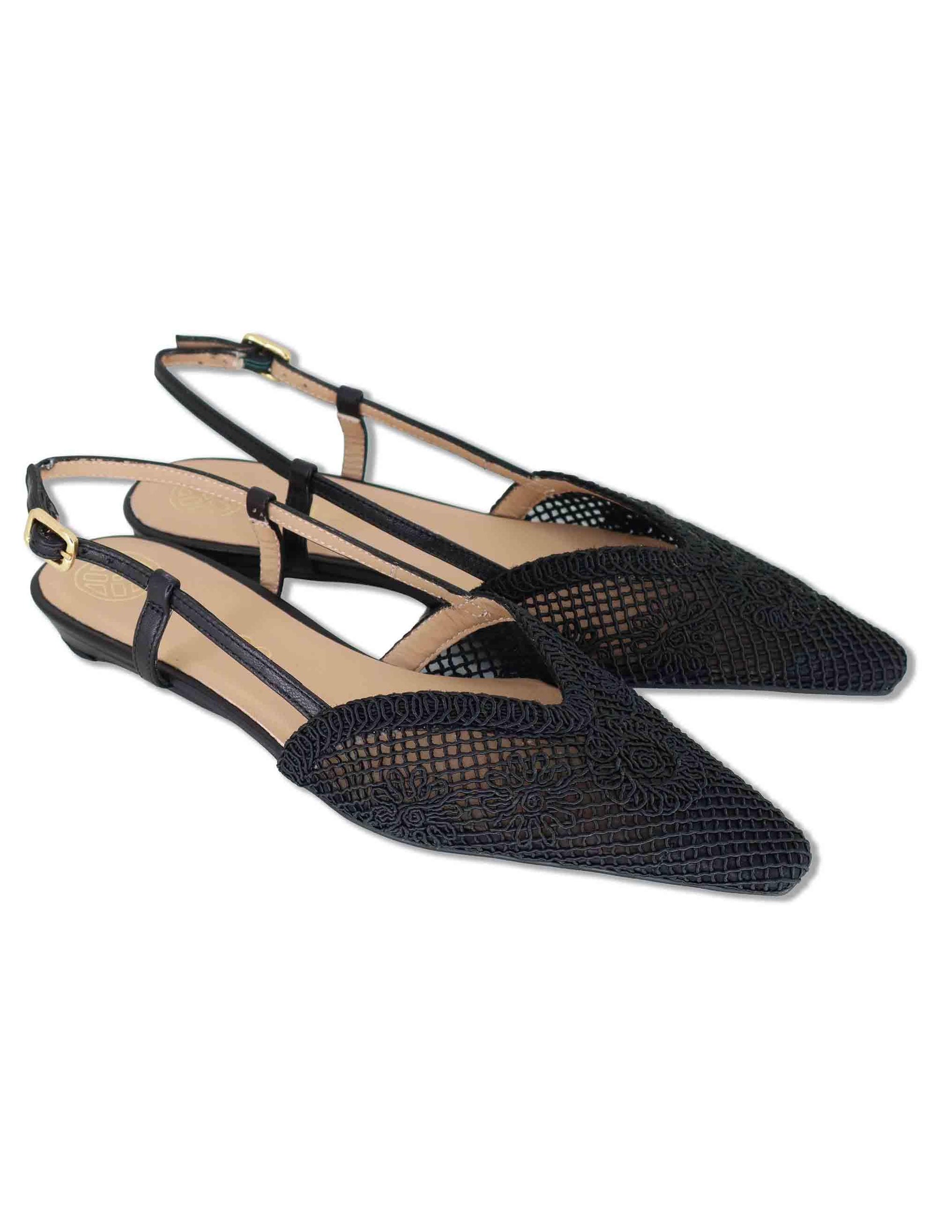 Decollete slingback donna in tessuto nero ricamato con tacco basso COTIS NTO BLACK Unisa 