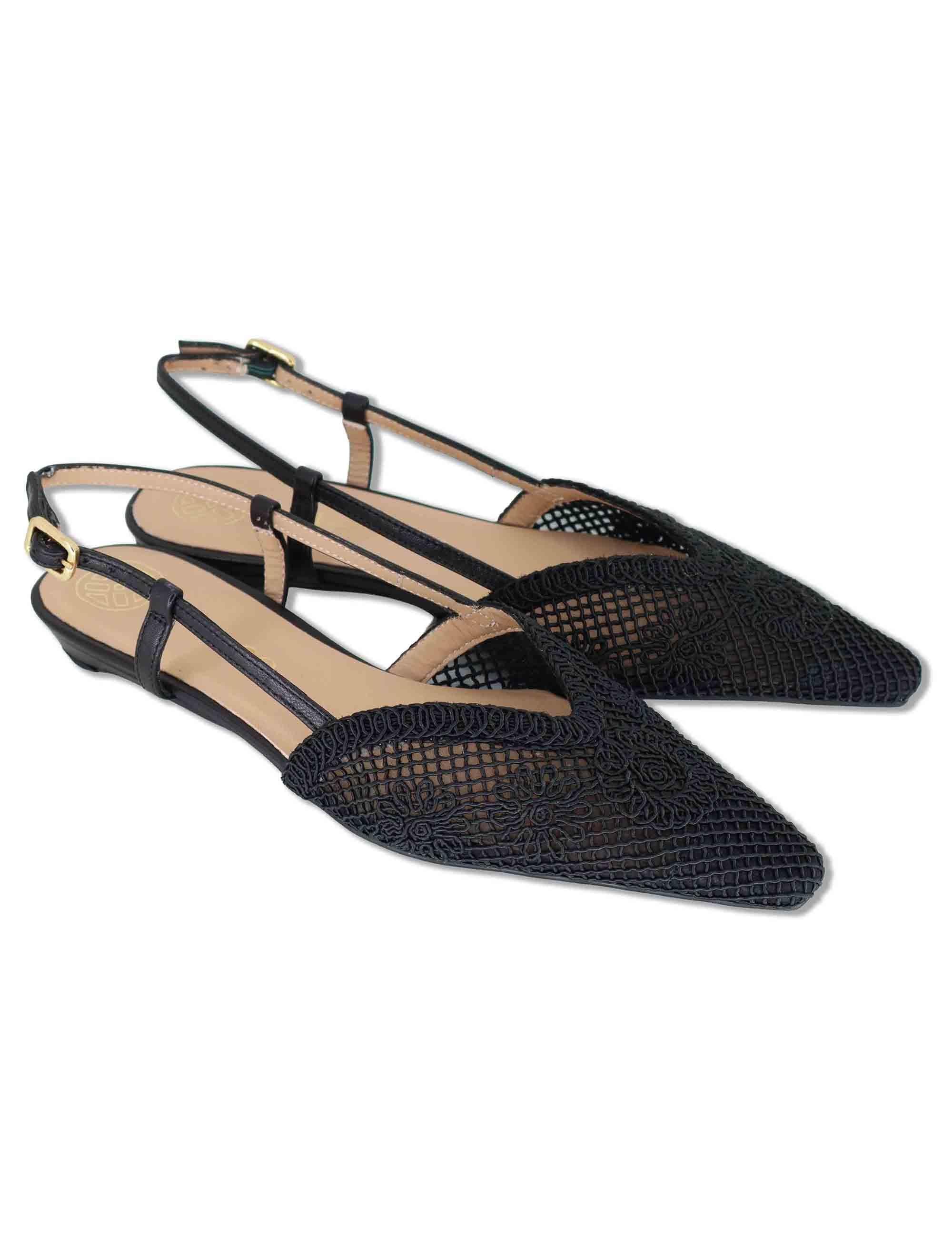 Decollete slingback donna in tessuto nero ricamato con tacco basso COTIS NTO BLACK Unisa 