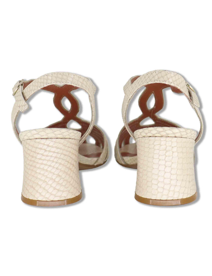 Sandali donna in pelle off white con tacco medio e cinturino alla caviglia 9711 100 Les Venues 