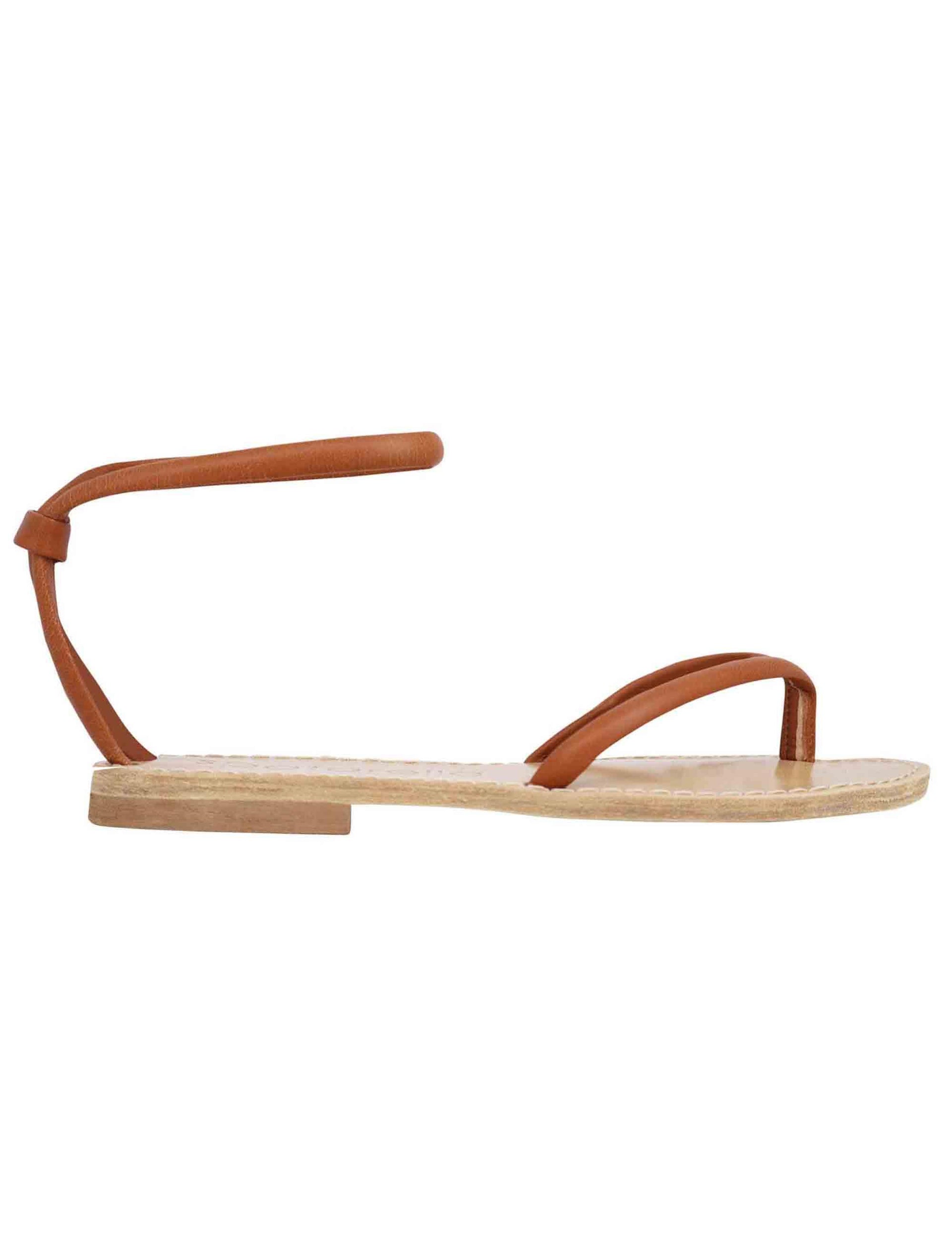 Sandali flat donna infradito in pelle cuoio con cavigliera SP546 013 Spatarella 