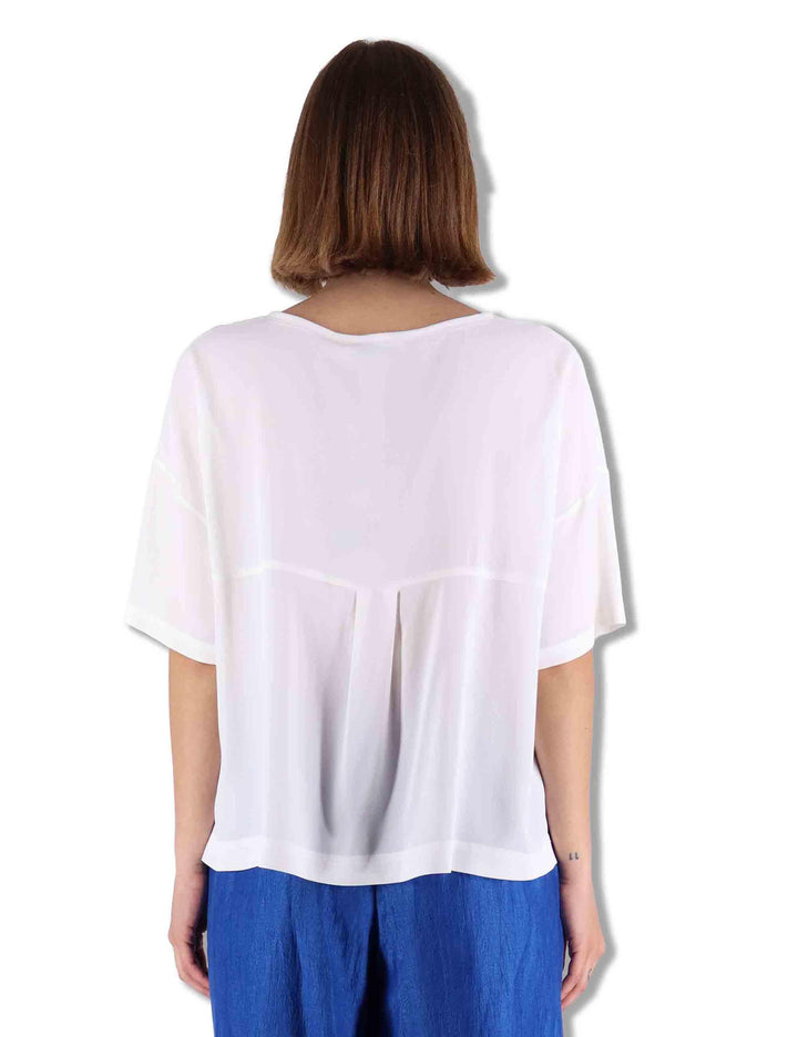 Camicie donna Fluid Crepe in misto seta bianca maniche a 3/4 JM440050672 10001 Maliparmi 