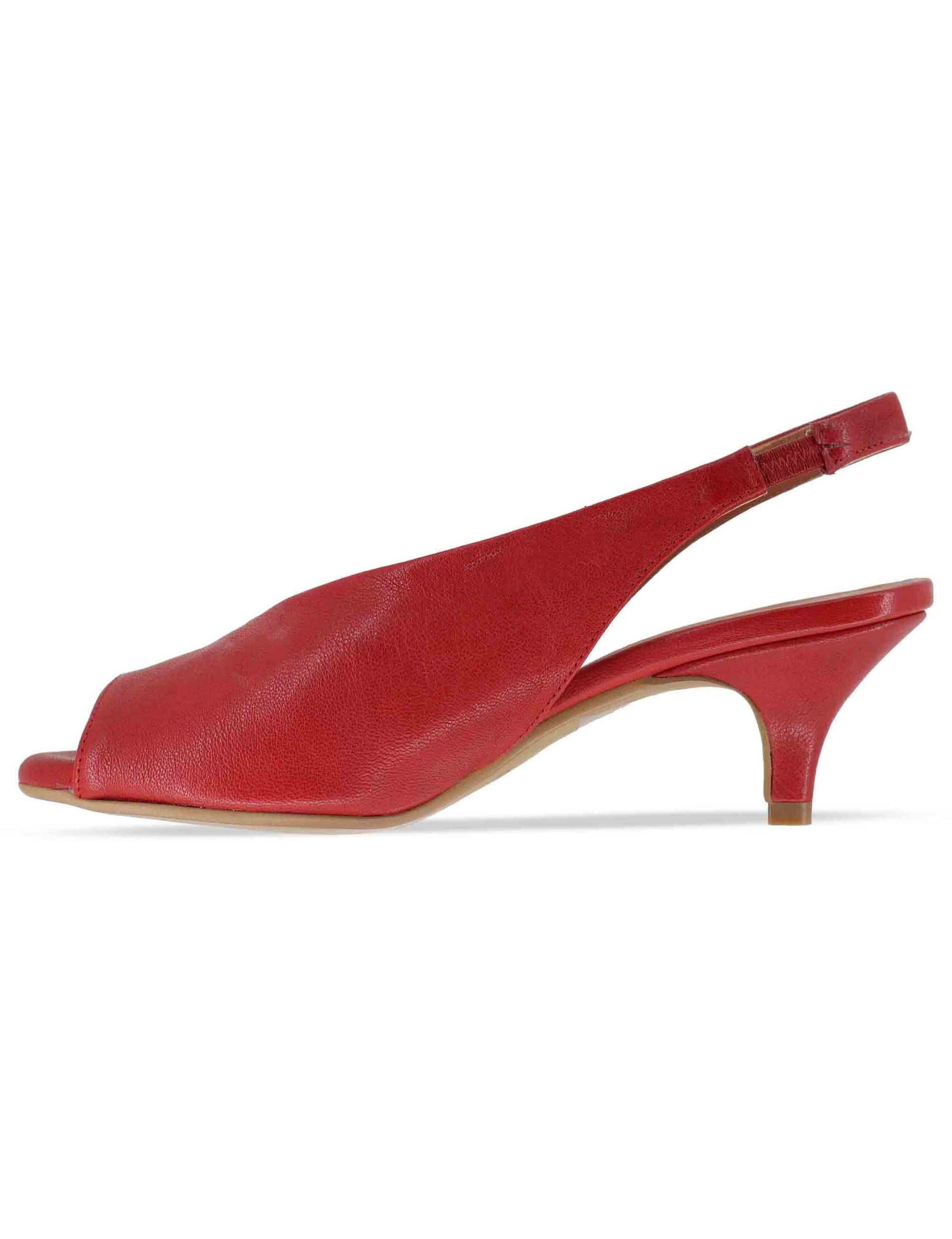 Sandali donna slingback in pelle rossa tacco basso D801 004 Les Venues 