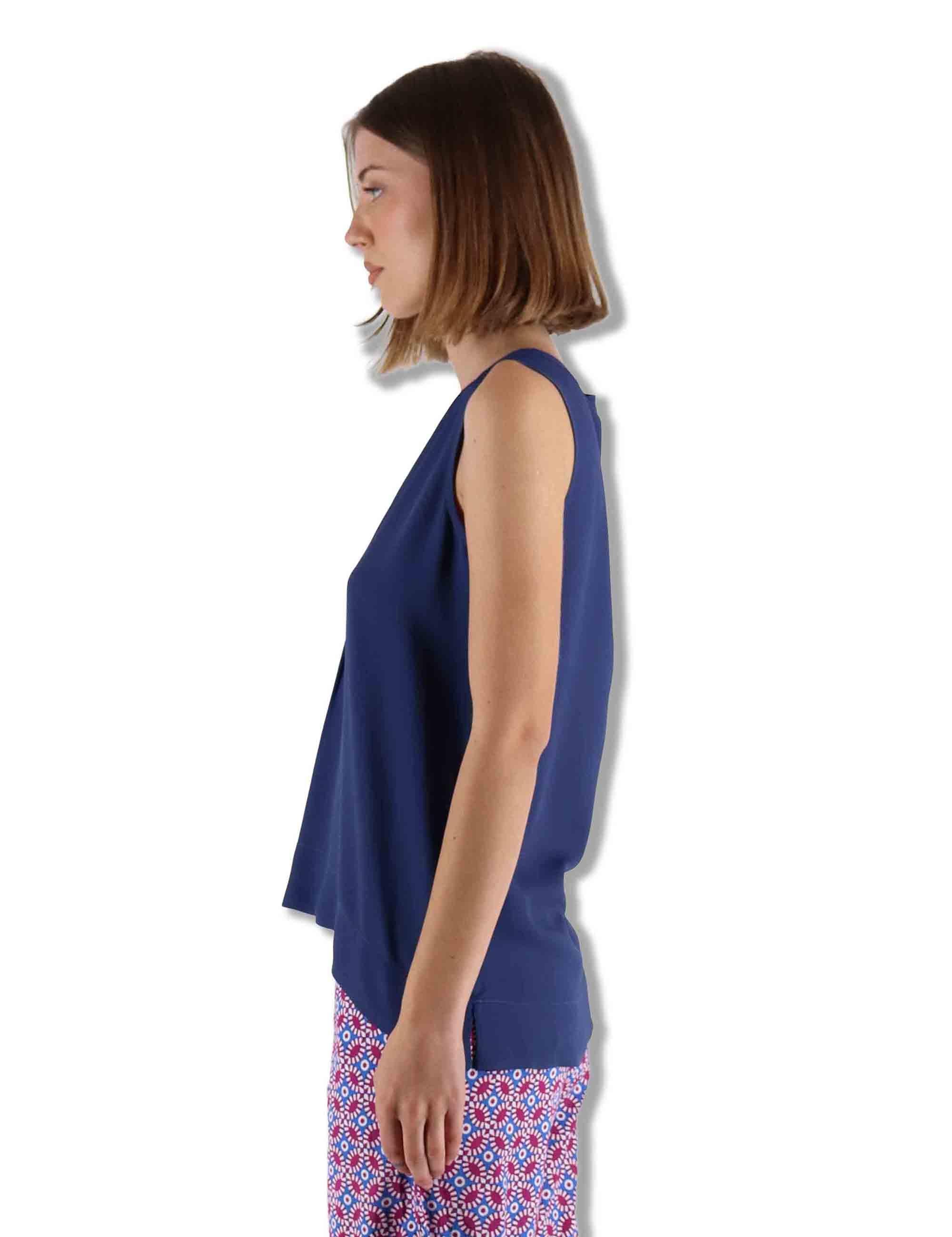 Top donna Fluid Crepe in seta blu senza maniche maniche scollo a V JP554050672 80043 Maliparmi 