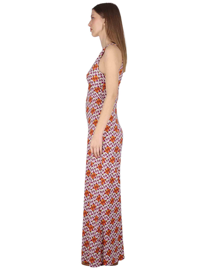 Tute Long Sleeve Jumpsuit in jersey bordeaux a fantasia con spalle scoperte JFATU0001-E2715-1246 4235 Justmine 