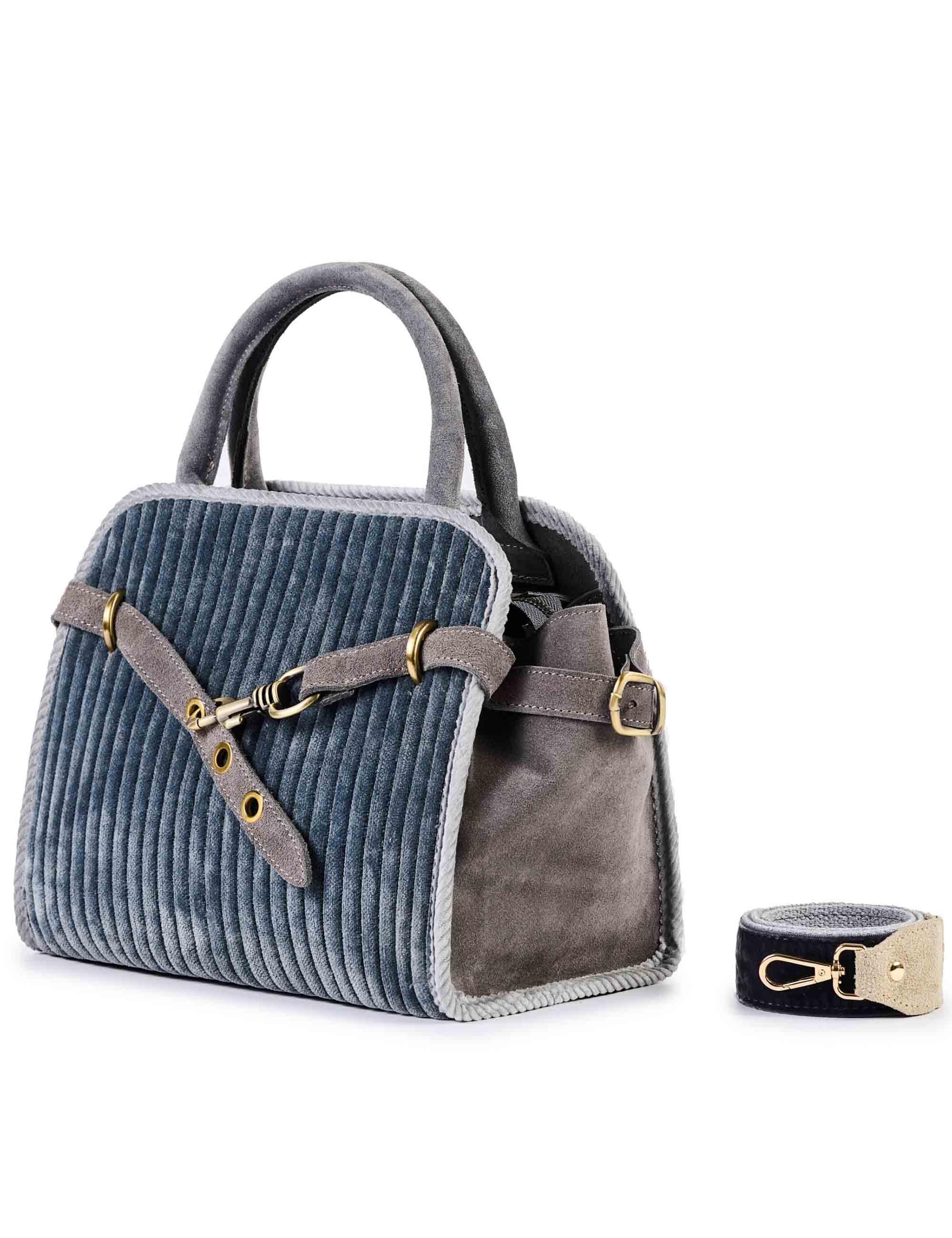 Borse donna in velluto e camoscio grigio con tracolla removibile KAROL E05 Via Mail Bag 