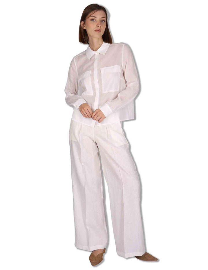 Camicie donna in puro cotone off white con tasconi e maniche lunghe JABCM0001-F1493-1230 85 Justmine 