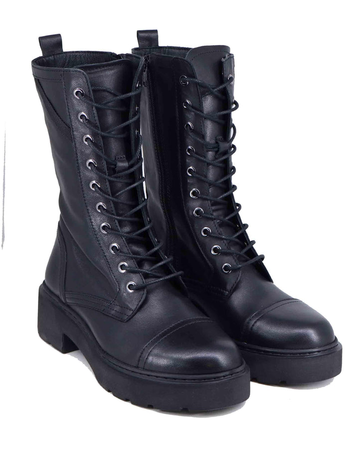 Anfibi stringati donna in pelle nera con suola carrarmato JORDAO STT BLACK Unisa 