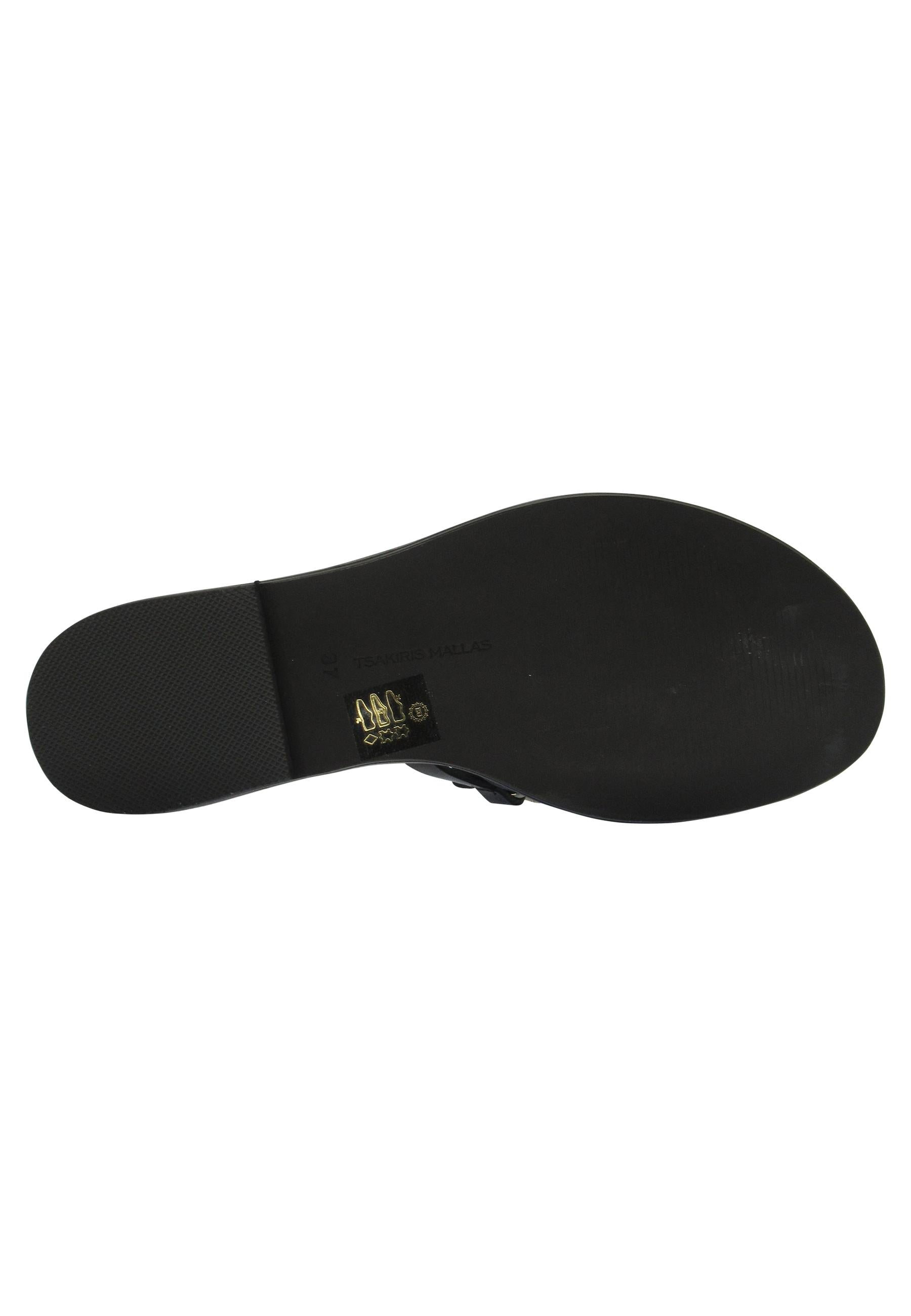 Sandali flat donna in pelle nera con catena oro 610 001 Tsakiris Mallas 