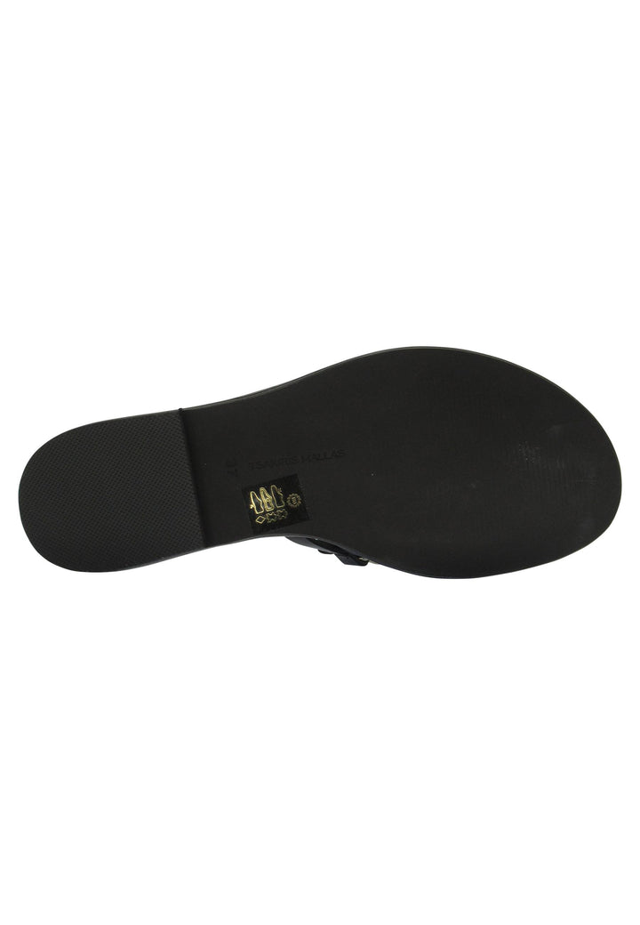 Sandali flat donna in pelle nera con catena oro 610 001 Tsakiris Mallas 