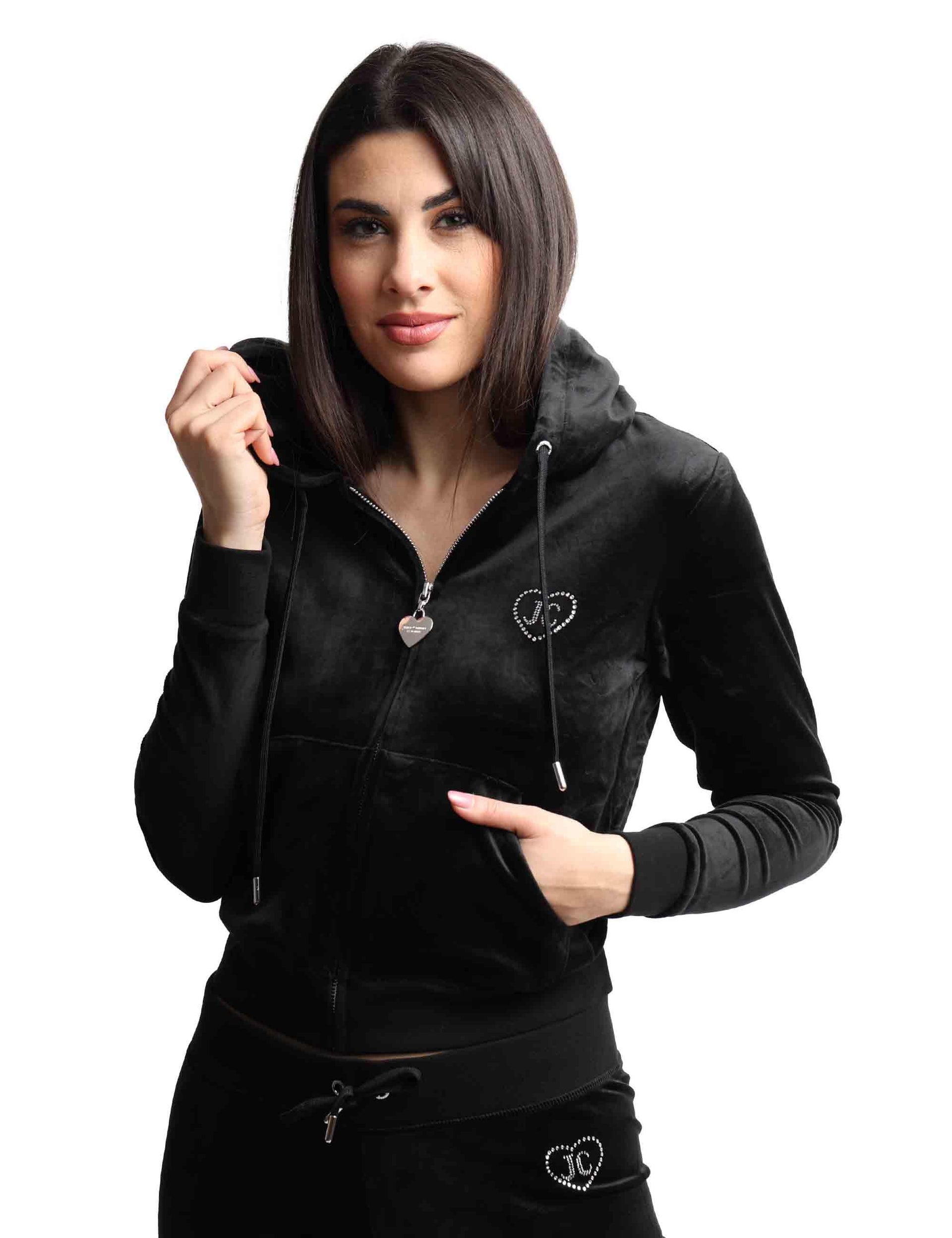 Felpe donna Rodeo Robertson in tessuto nero con cappuccio e zip VEJB70312WPF J00 Juicy Couture 