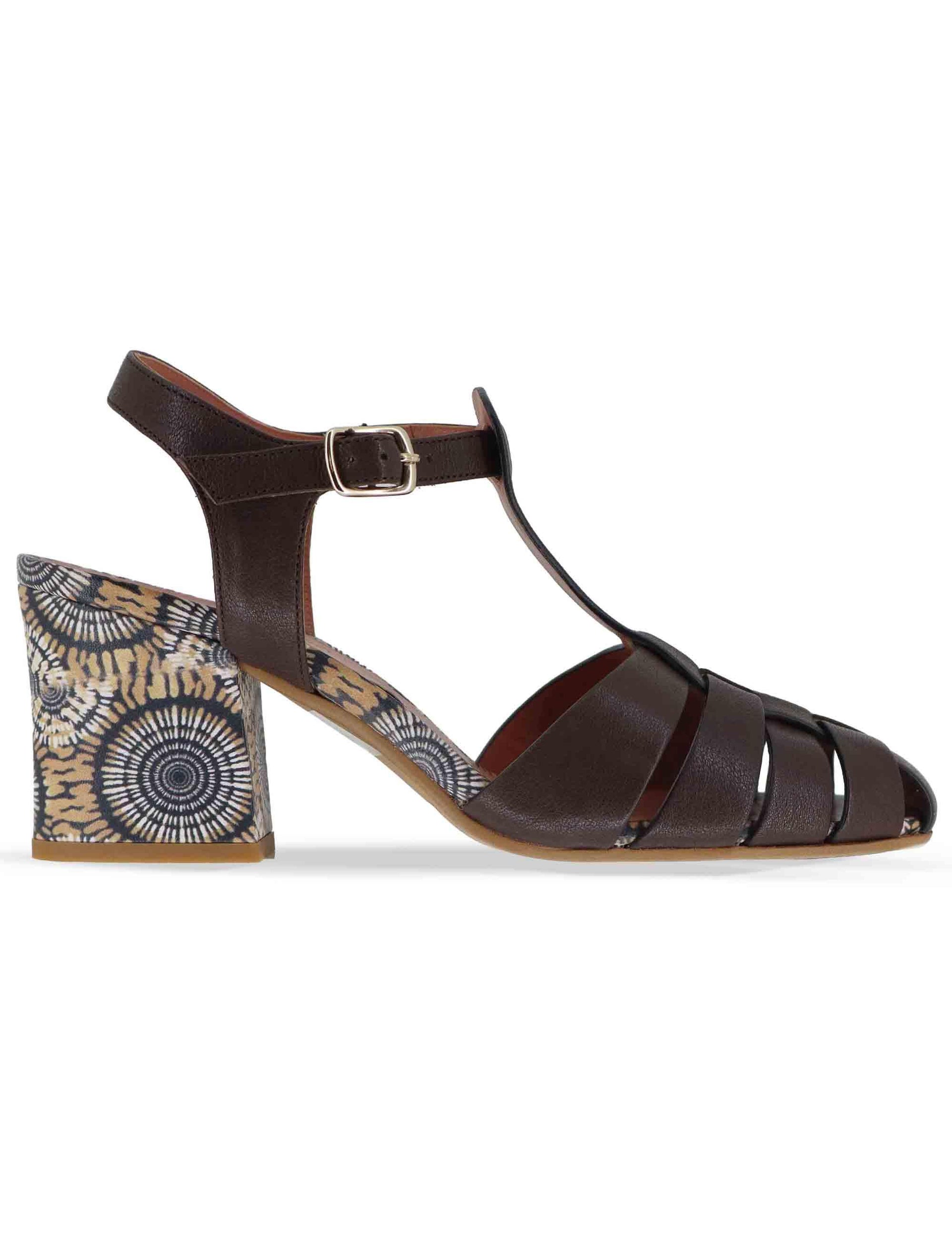 Sandali donna in pelle marrone con cinturino alla caviglia e tacco medio 5105P 014 Les Venues 