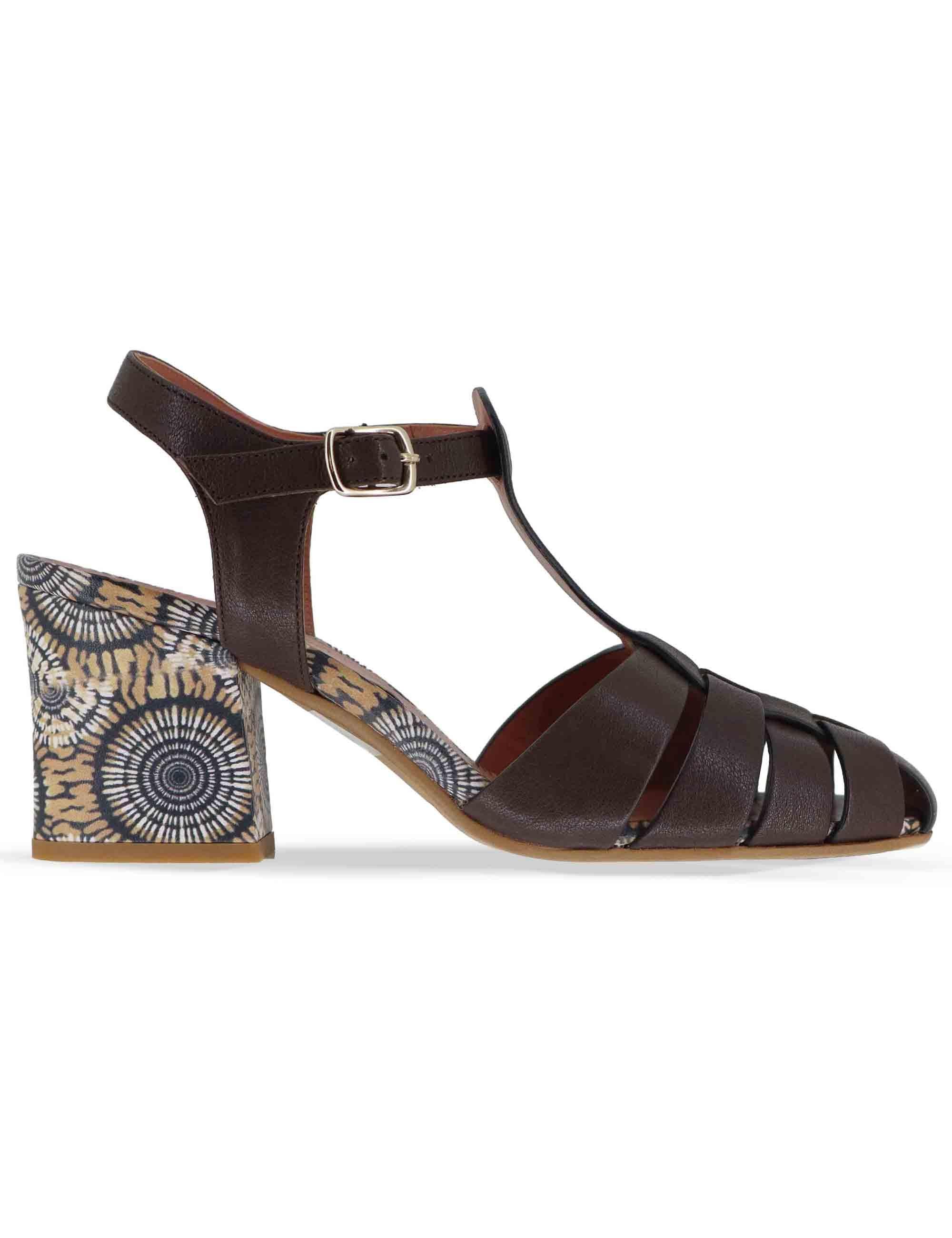 Sandali donna in pelle marrone con cinturino alla caviglia e tacco medio 5105P 014 Les Venues 