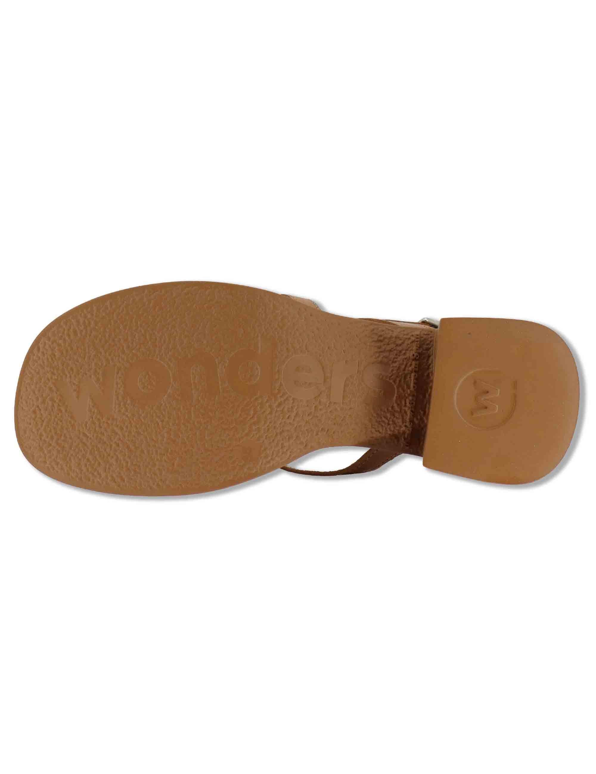 Sandali slingback donna in pelle cuoio con tacco medio e sottopiede soft D-2303 014 Wonders 