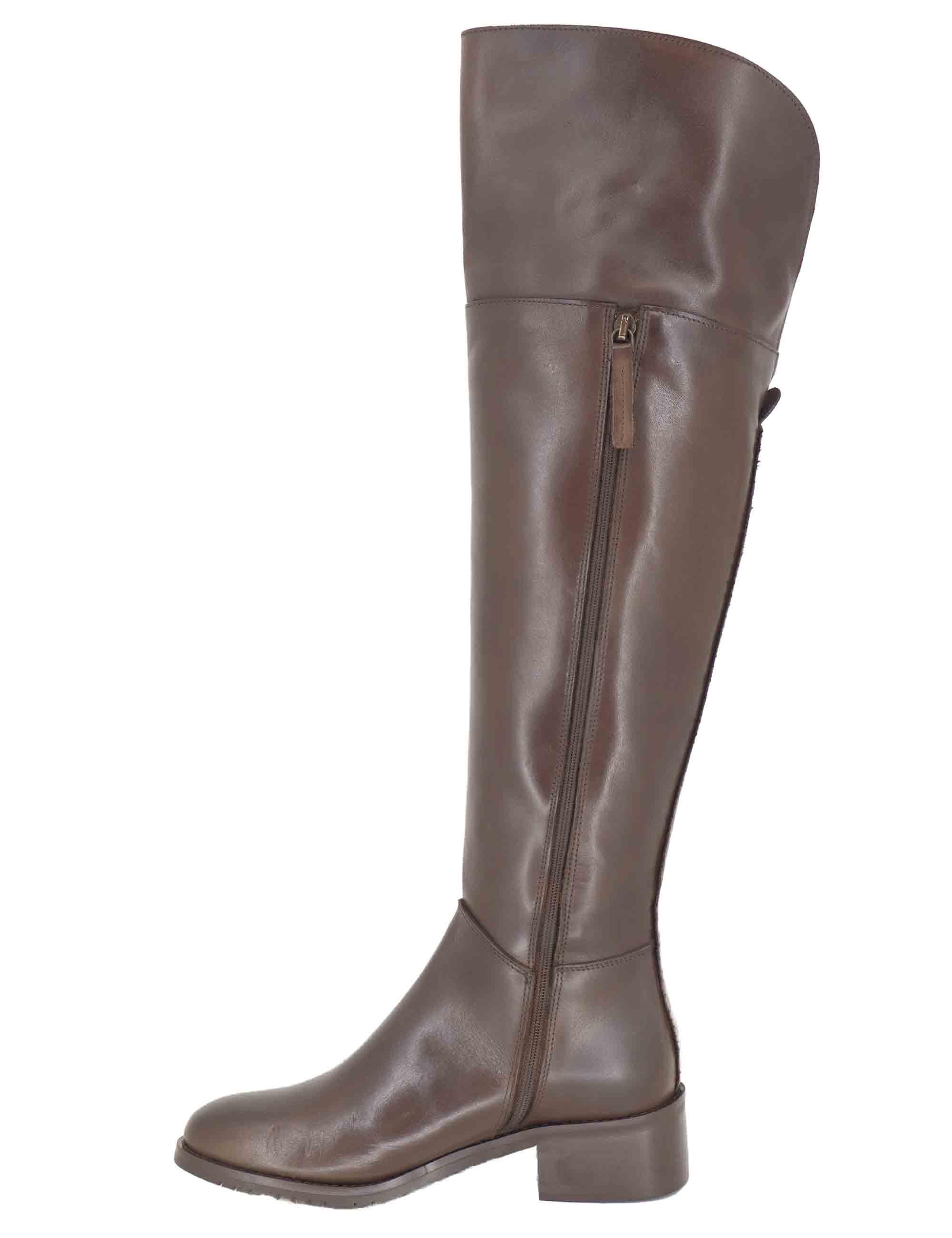 Stivali donna in pelle marrone con ghetta al ginocchio e tacco basso SPSTE5510 014 Spatarella 