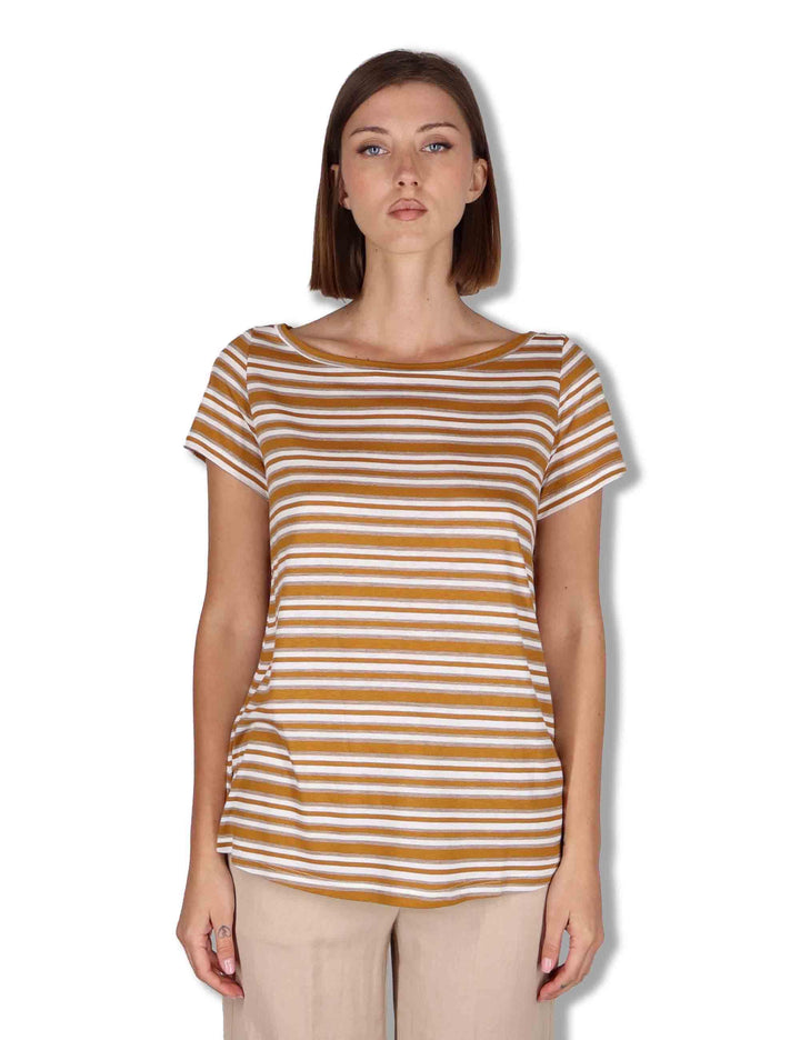 T-Shirt donna Summer Stripes in viscosa naturale beige e marrone JK028170676 41B11 Maliparmi 