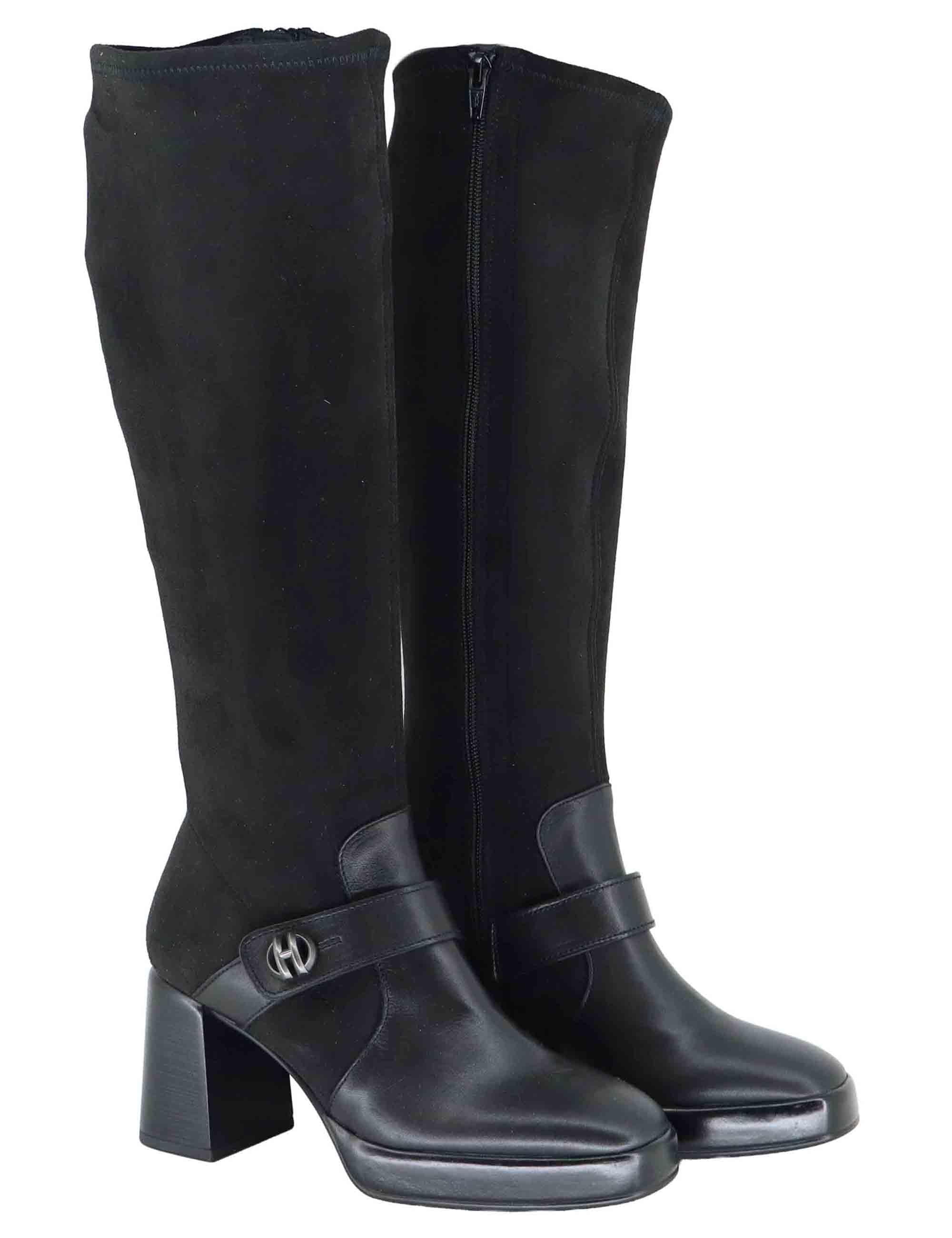 Stivali donna in pelle e tessuto nero con tacco alto HI254374 C004 Hispanitas 