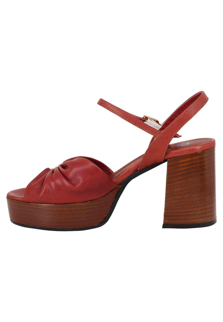 Sandali donna in pelle mattone con tacco e plateau in cuoio DS1648 034 L'Arianna 