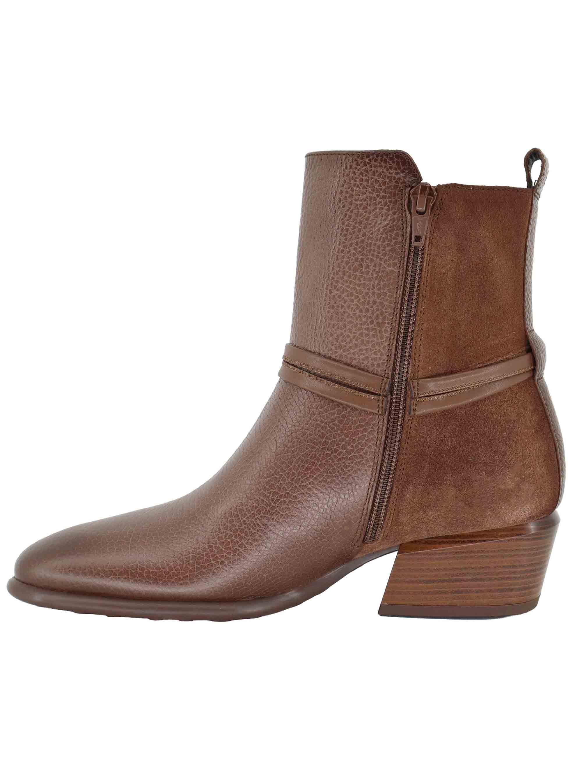 Stivaletti texani donna in pelle marrone con fibbia laterale PHI254297 C002 Hispanitas 
