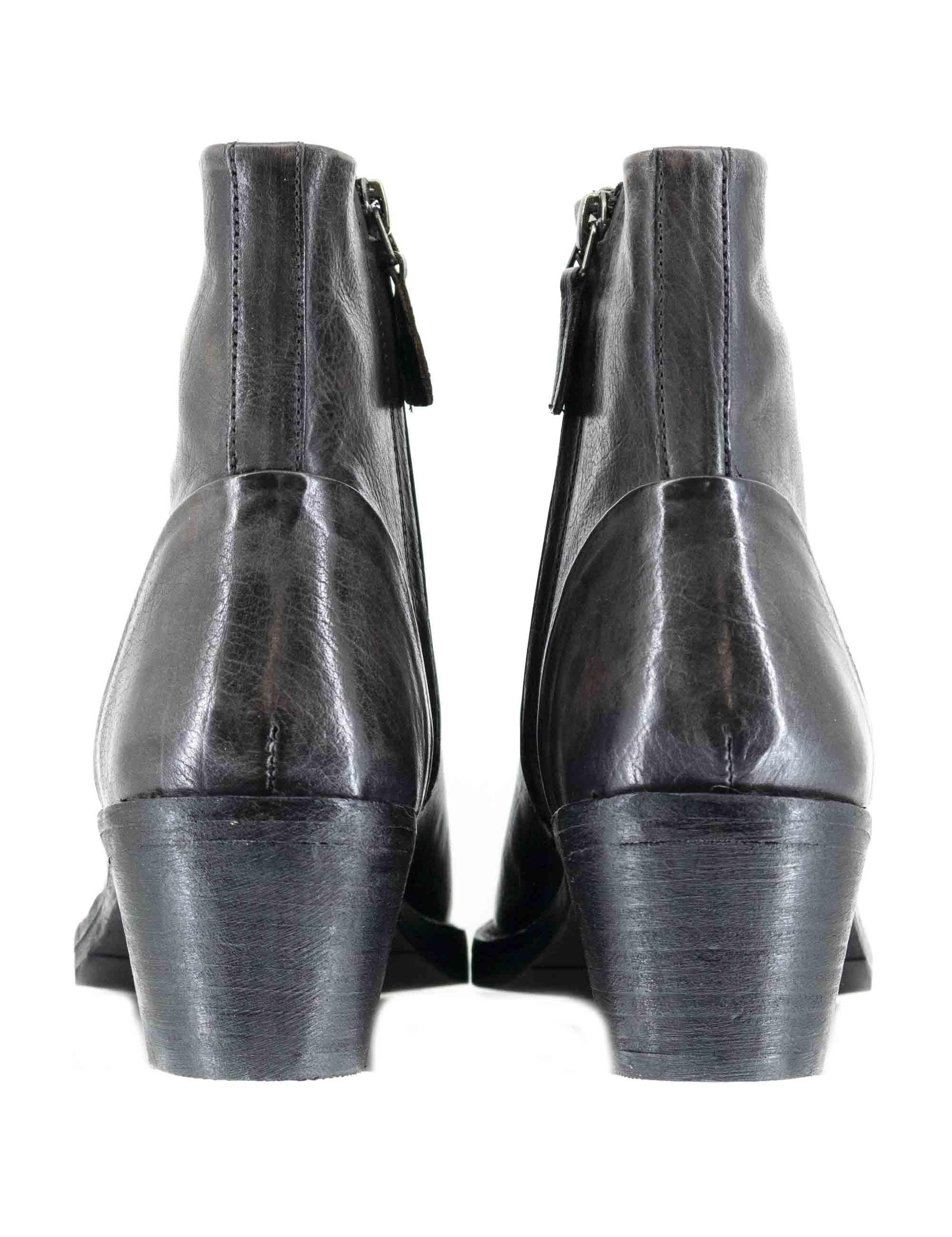 Stivaletti texani donna in pelle grigia con tacco medio 252-21-15-TA DARK GRAY ZOLFO 