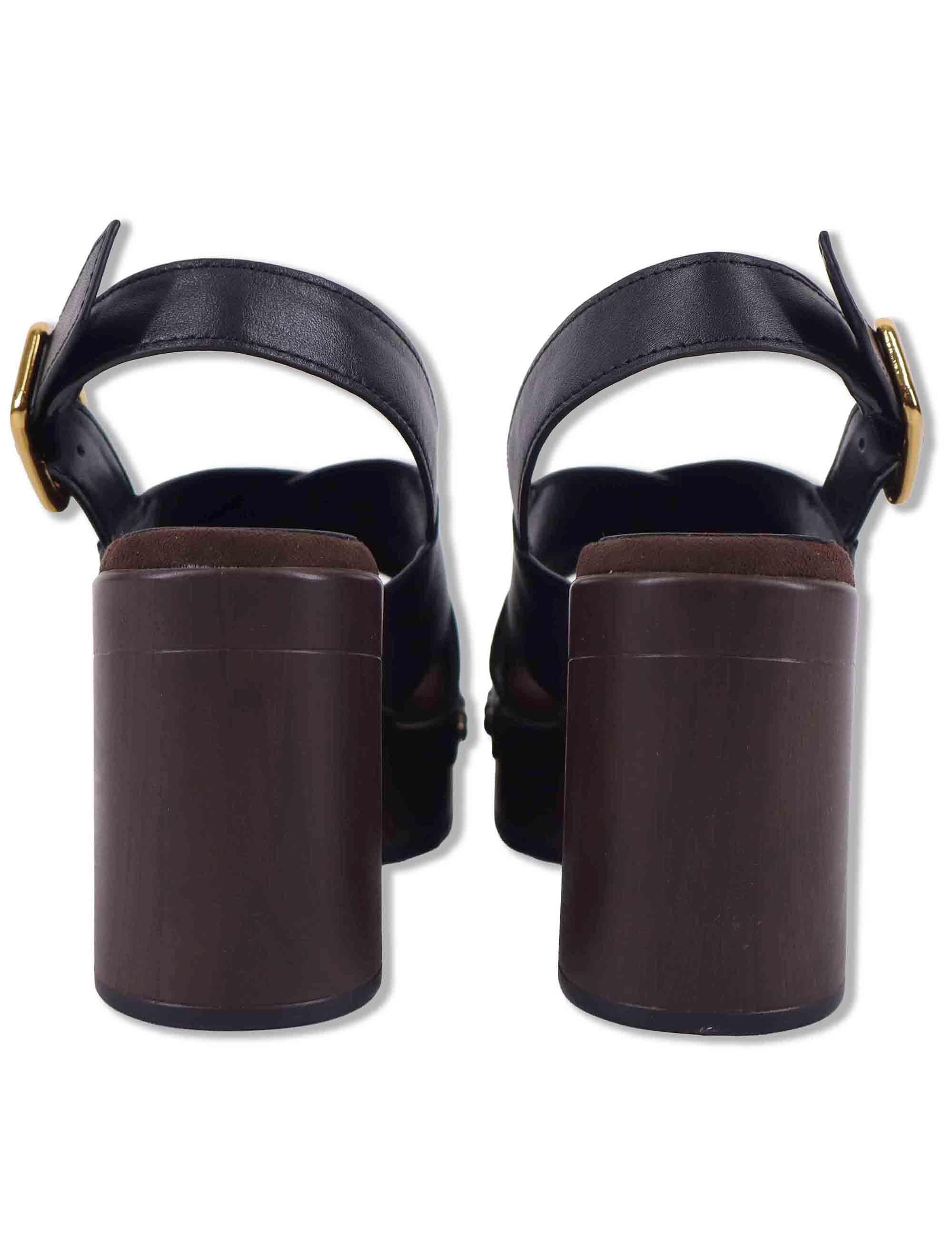 Sandali donna slingback in pelle nera con zeppa alta in legno OBRA GRA BLACK Unisa 