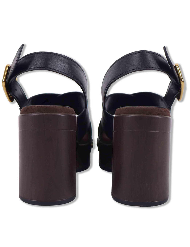 Sandali donna slingback in pelle nera con zeppa alta in legno OBRA GRA BLACK Unisa 