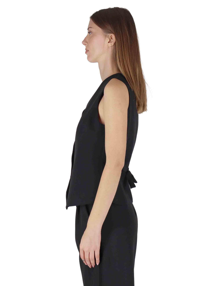Gilet donna in tessuto nero con bottoni tono su tono e scollo a v OABGI0025-0519 9999 Justmine 